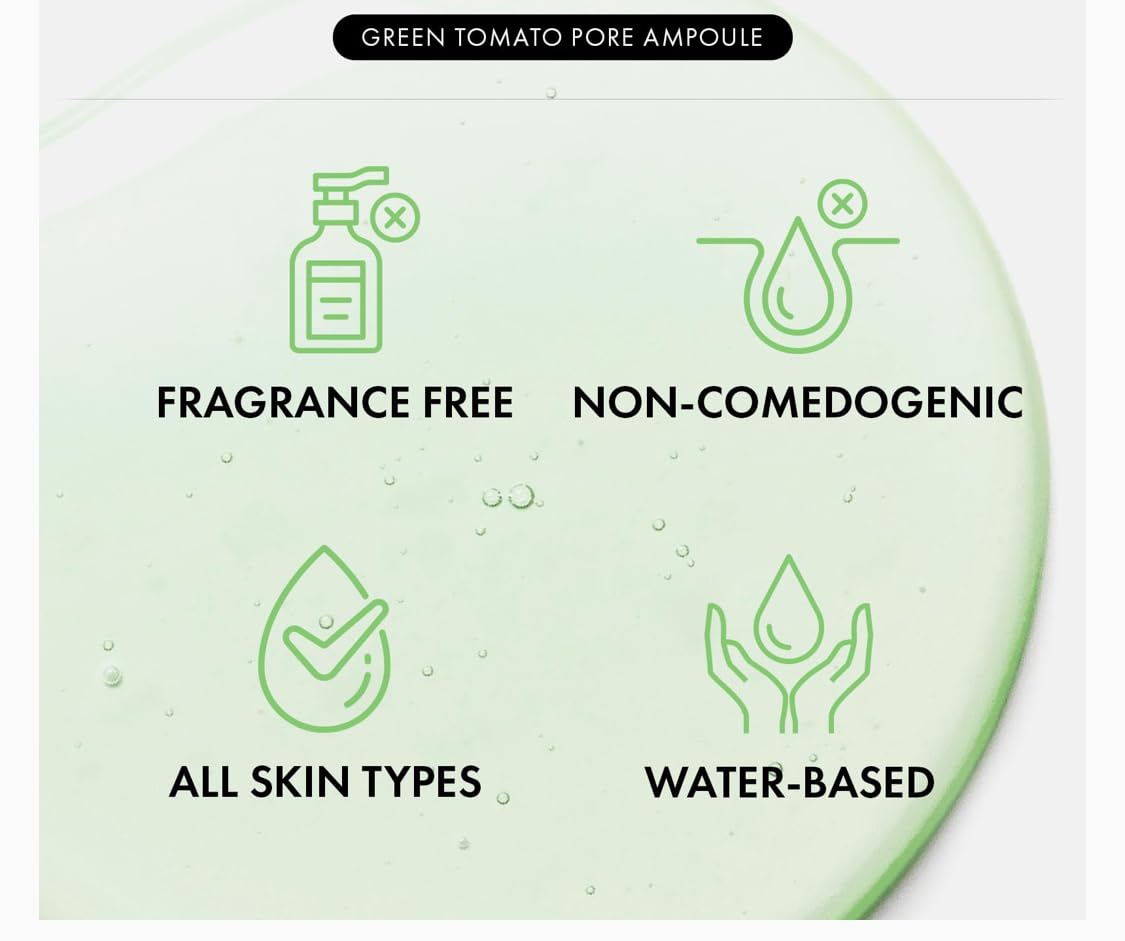 Korean Skincare Green Tomato Pore Care Ampoule 50ml - Hydrating Face Moisturizer & Pore Minimizing Serum for Clear Skin | Daily Skincare Routine & Acne-Prone Skin Solution
