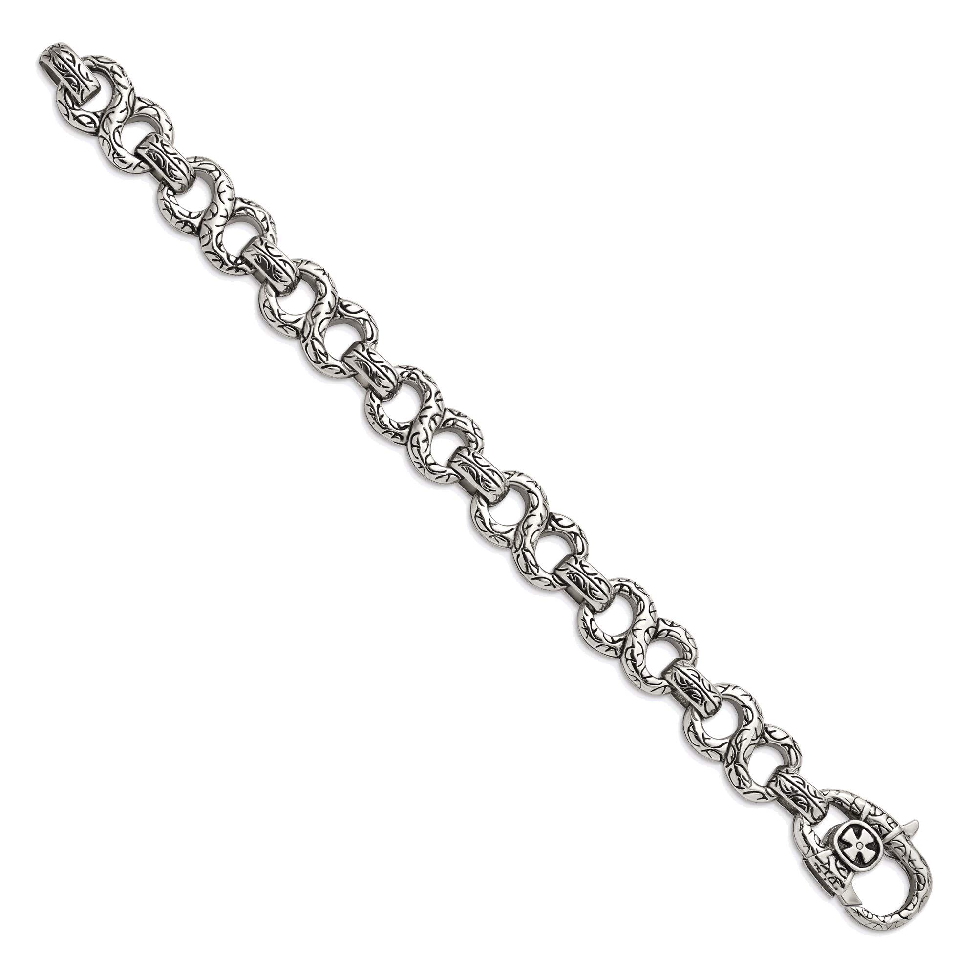 Bonyak Stainless Steel Bracelet for Women & Men - 8.5in Polished & Antiqued Cuff Bangle Jewelry - Perfect for Everyday Wear, Gifts, and Special Occasions