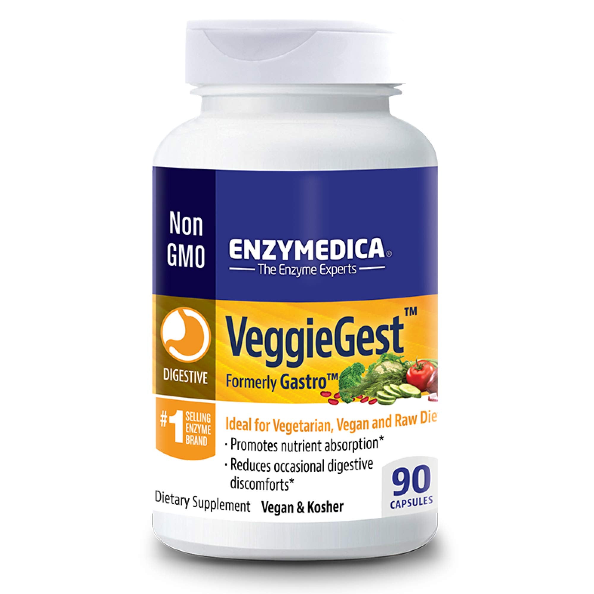 Enzymedica VeggieGest Digestive Enzymes - 90 Capsules for Plant-Based Digestion Support | Vegan & Gluten-Free Supplement for Bloating & Gut Health | Ideal for Vegetarians & Sensitive Stomachs