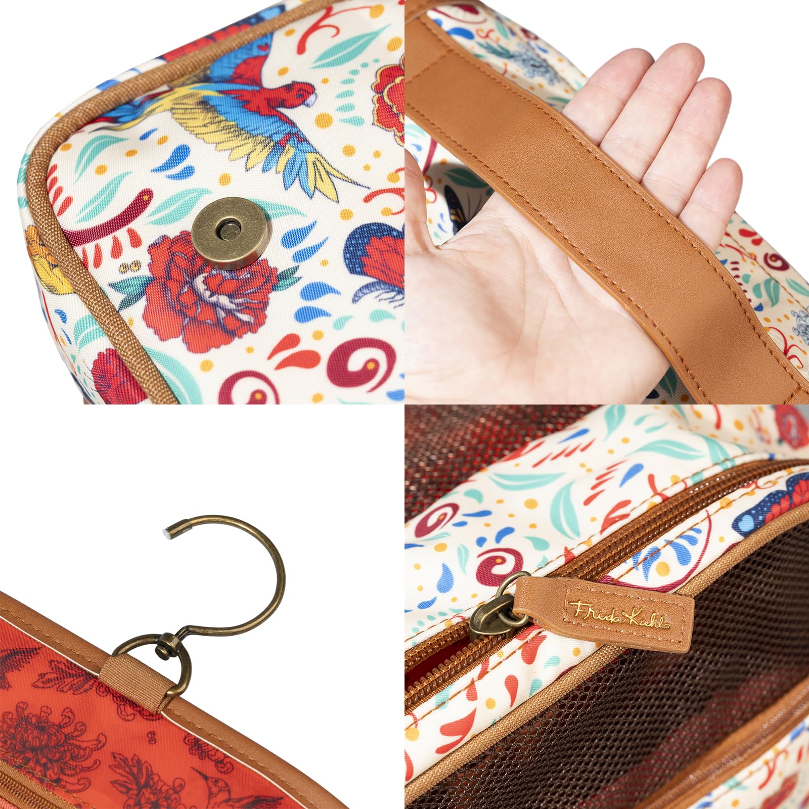 Erik Frida Kahlo Waterproof Hanging Toiletry Bag with Swivel Hook | Floral Design Travel Cosmetic Organizer for Women | Perfect for Bathroom, Gym, Camping & Vacation Trips