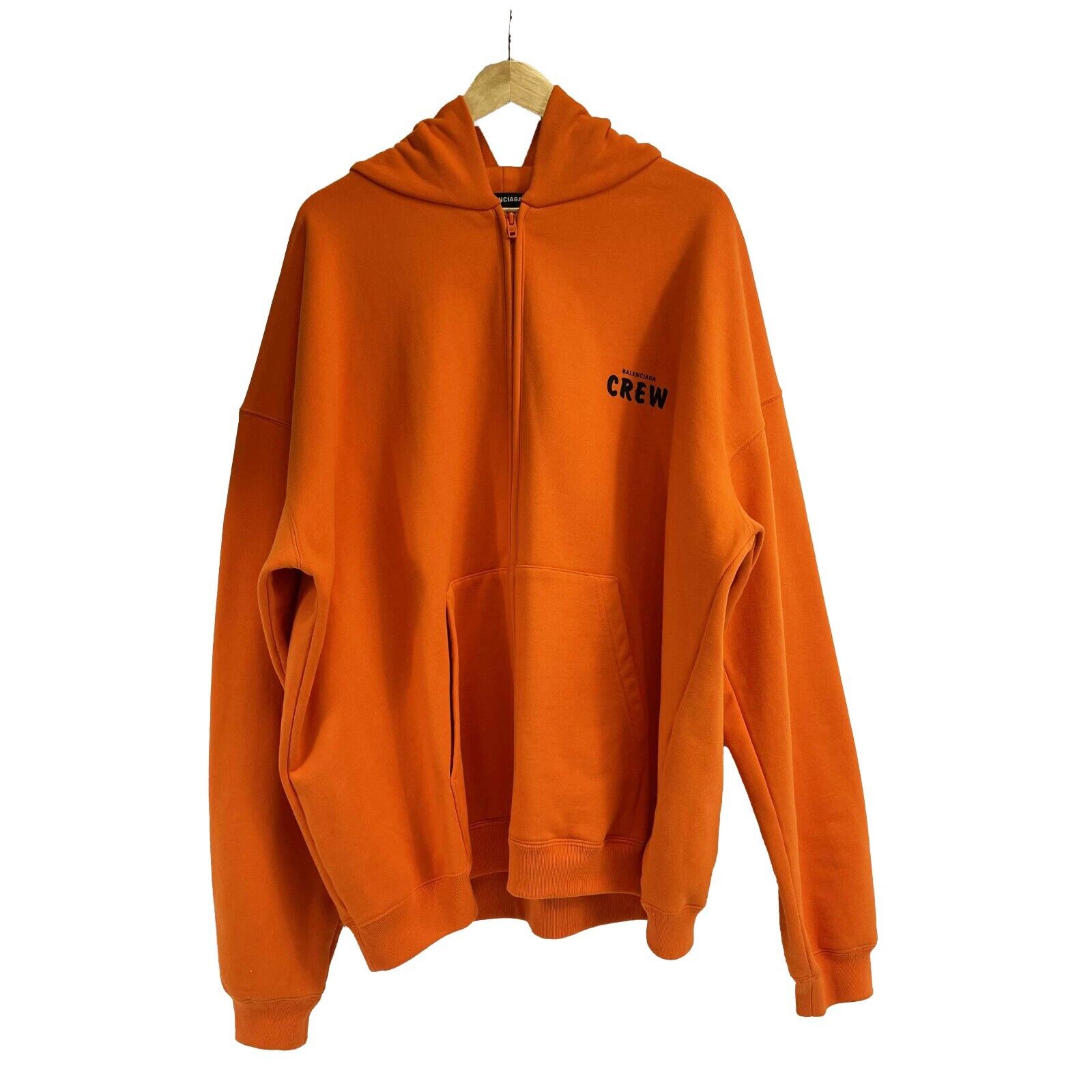 Balenciaga Orange Crew Print Oversized Zipped Hooded Jacket for Women - Size XS | Streetwear Fashion, Casual Outerwear, Urban Style