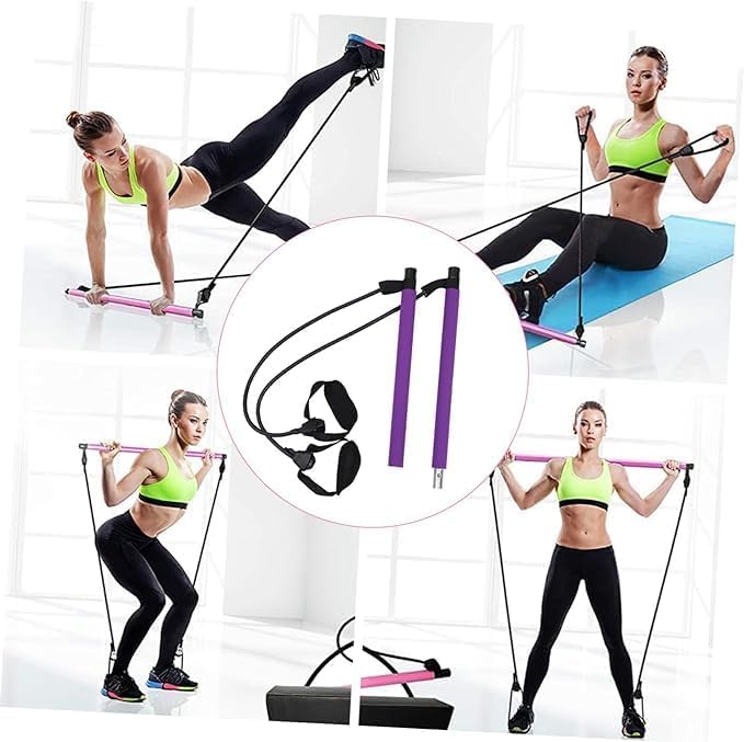 Pilates Bar Kit with Resistance Bands - Full Body Workout Equipment for Sculpting, Yoga, Squats & Stretch Fusion | Home Gym & Studio Fitness Accessory