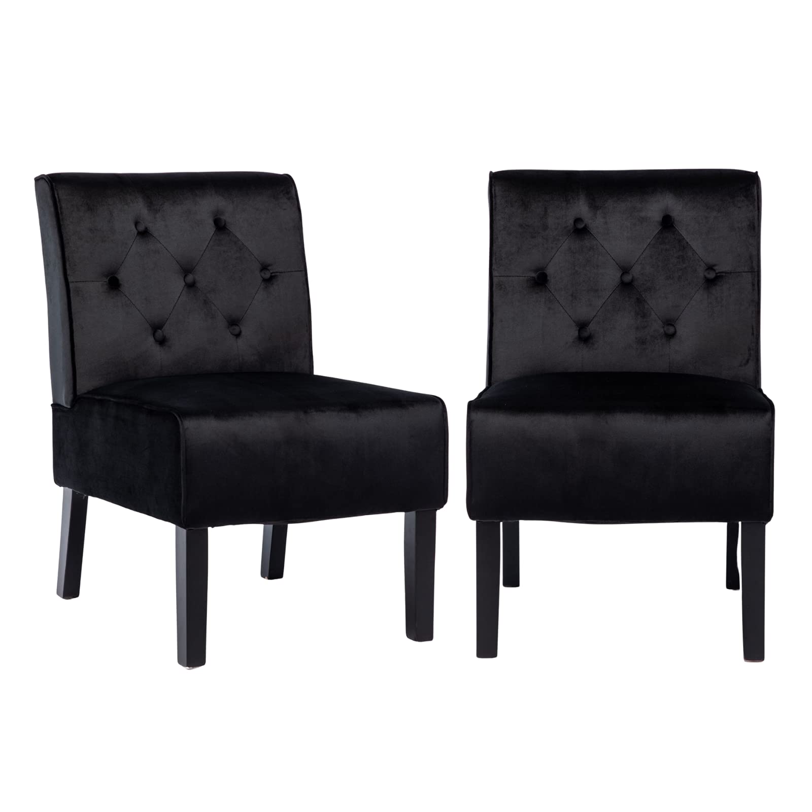 2 Pack Modern Velvet Armless Accent Chairs - Black Fabric Side Chairs for Living Room, Bedroom & Reading Nook - Stylish Slipper Chairs for Home Decor & Relaxation
