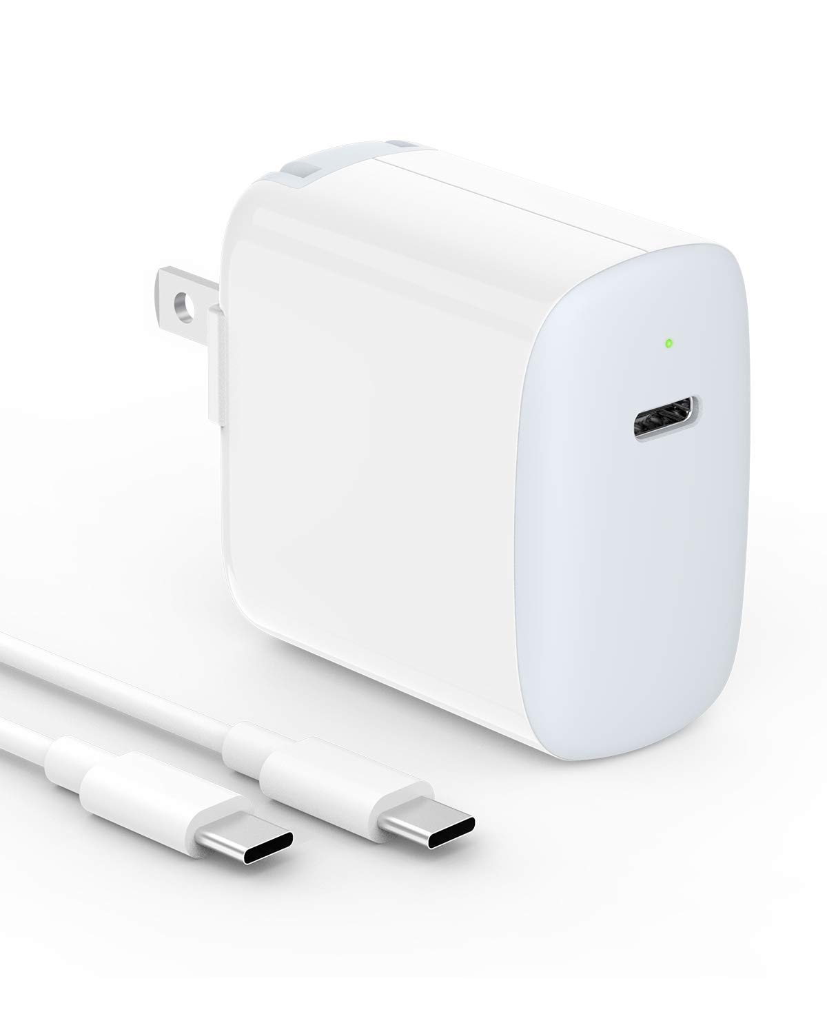 18W Fast Charger with 6.6ft USB C to C Cable - Quick Charge for LG G7/G8/V20/V30/V35/V40 ThinQ, Samsung Galaxy A10/A20/A30/A50/S10 - Foldable Plug & LED Indicator - Perfect for Travel, Home & Office Use