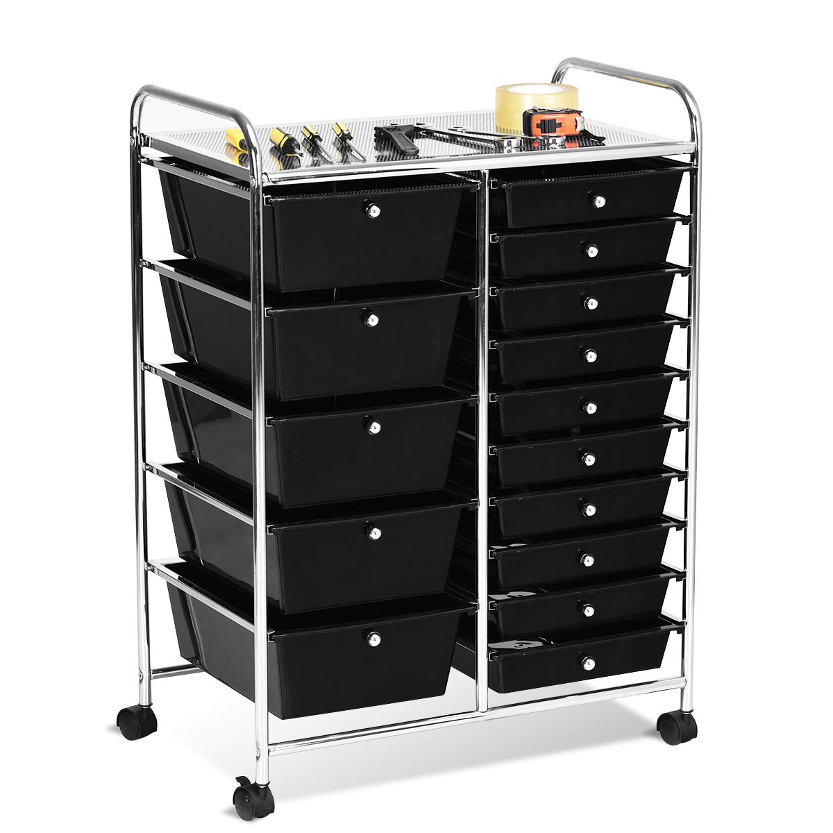 Giantex 15-Drawer Rolling Storage Cart - Mobile Organizer for Tools, Scrapbook Paper, Office & School Supplies - Black | Perfect for Craft Rooms, Workshops & Classroom Organization