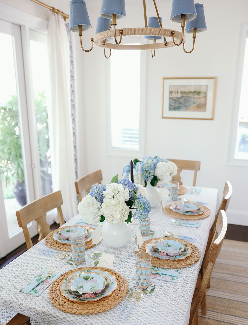 16-Piece Summer Hydrangea Tableware Set - Elegant Floral Dinner Plates, Bowls & Serving Dishes for Outdoor Picnics, Garden Parties & Wedding Receptions