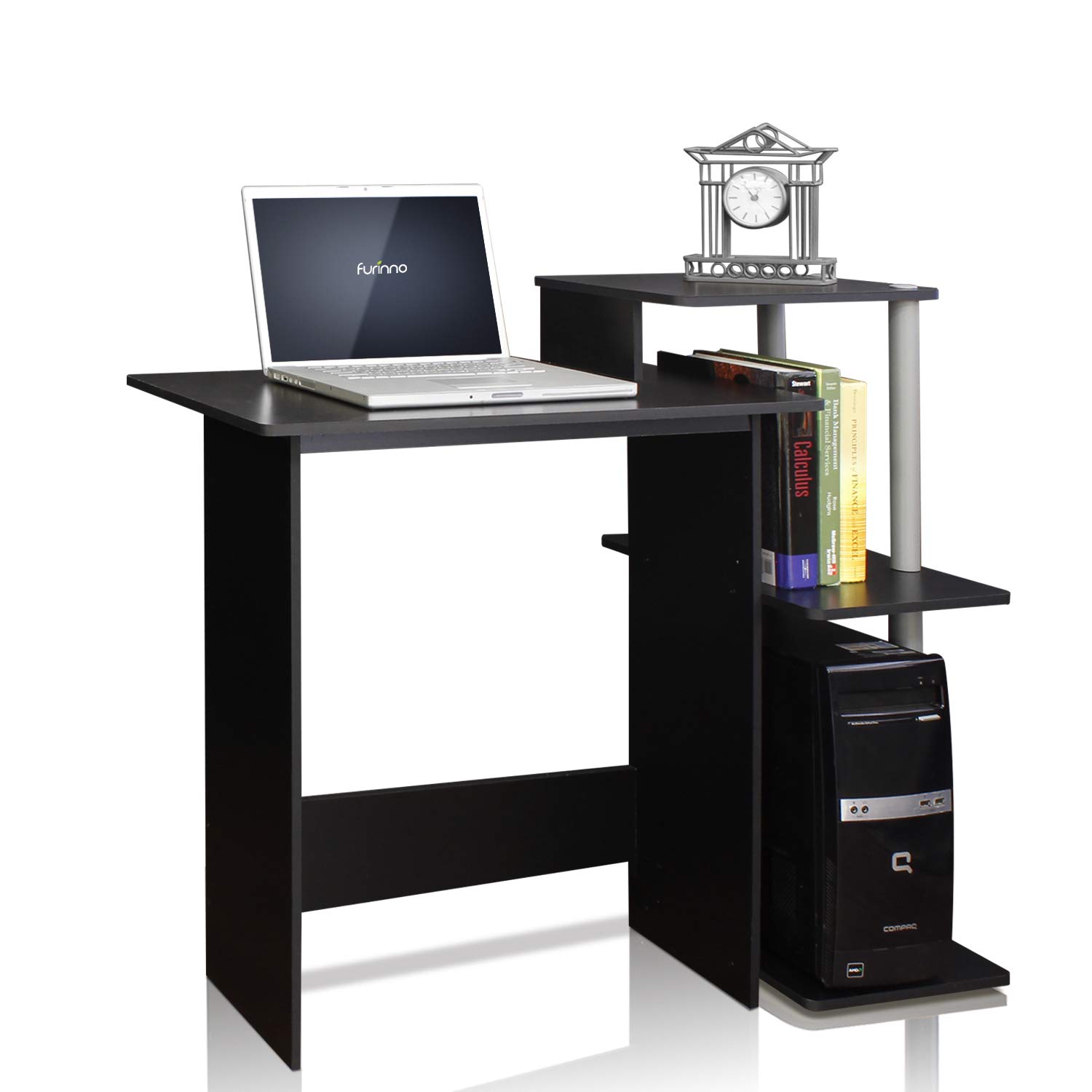 Furinno Compact Home Office Desk with Square Shelves for Laptop & Notebook - Black/Grey - Perfect for Small Spaces, Dorm Rooms & Home Offices