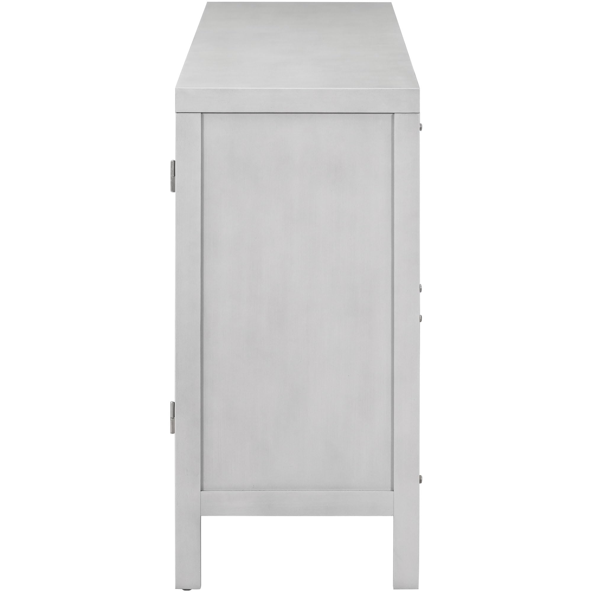 Modern Gray Wooden Sideboard with Artificial Rattan Doors & Metal Handles - 4-Door Storage Cabinet with Adjustable Shelf, Stylish Console Table for Dining Room, Living Room & Entryway - Perfect for Home Organization & Decor