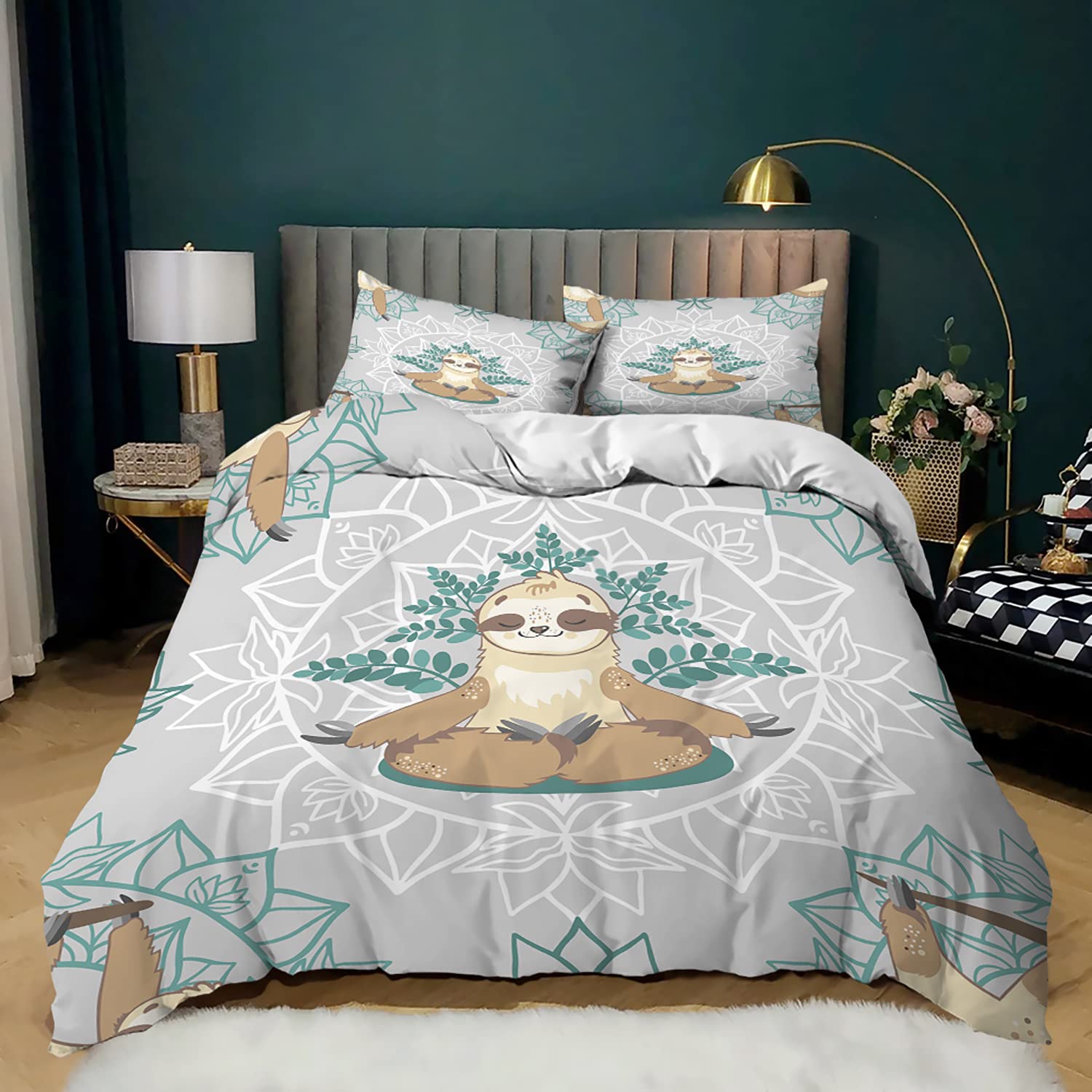 Cartoon Sloth Duvet Cover Set for Kids - Twin Size 3-Piece Bedding Set with 1 Quilt Cover & 2 Pillowcases - Soft Printed Sloth Pattern for Boys & Girls - Perfect for Kids' Bedrooms, Sleepovers & Cozy Room Decor