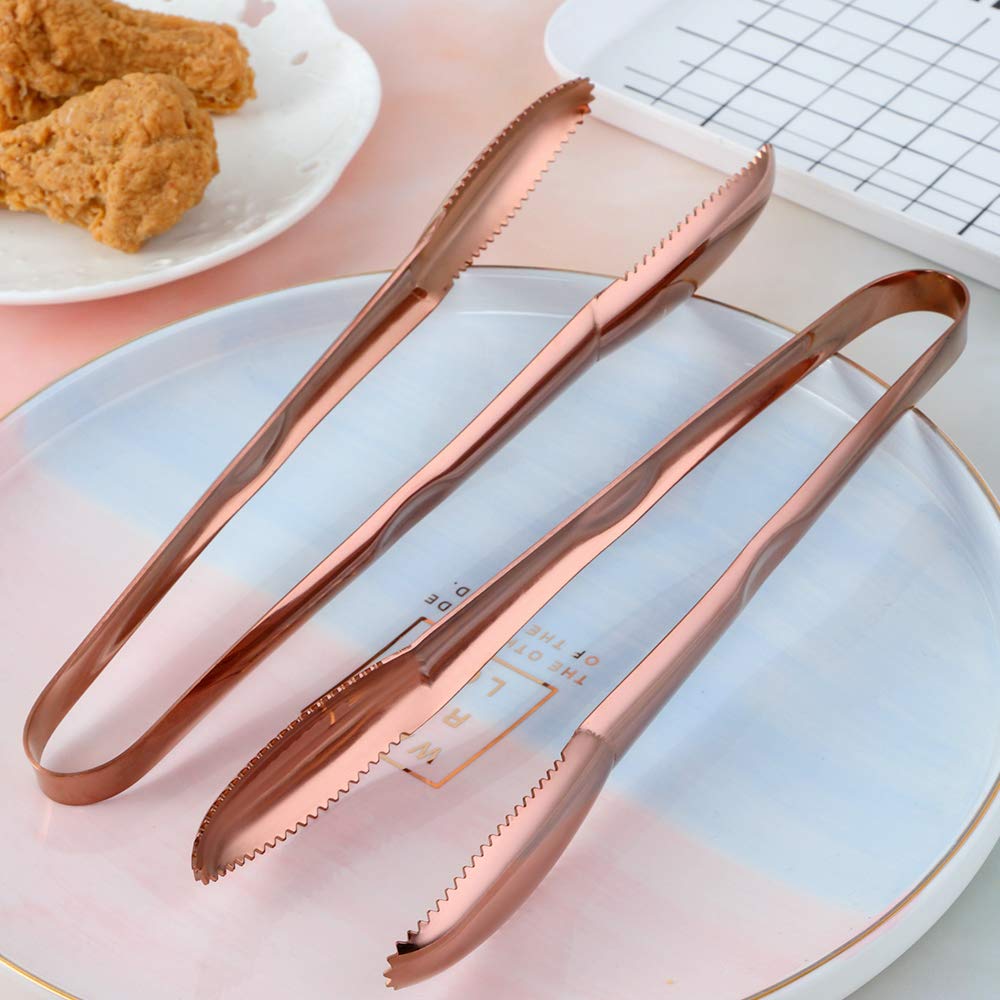 9 Inch Rose Gold Stainless Steel Serving Tongs - Set of 2 - Elegant BBQ, Salad, Buffet & Party Serving Utensils for Hosting & Entertaining