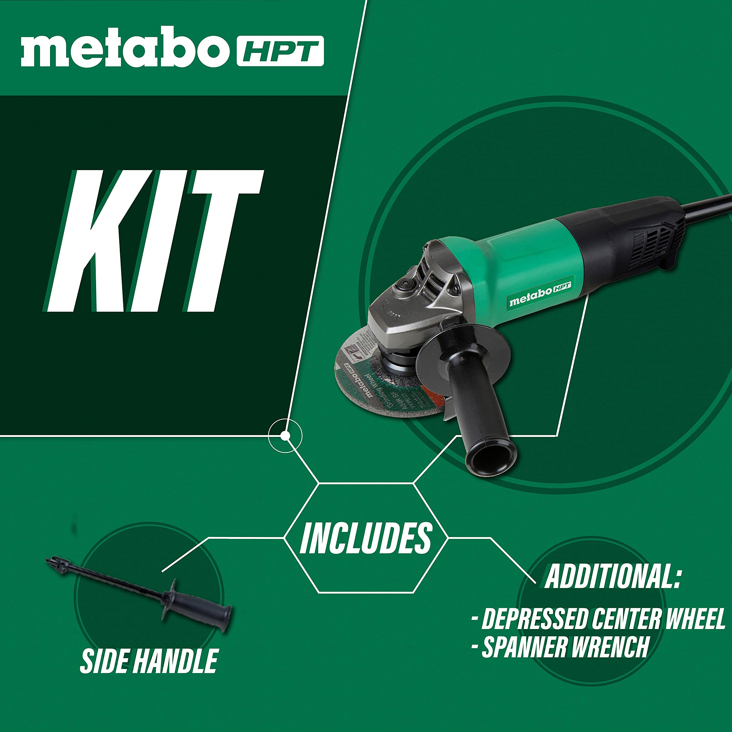 Metabo HPT G12SQ2 4-1/2-Inch Angle Grinder with Non-Locking Paddle Switch - 7.9 Amp, 900W Motor - Lightweight & Compact Design - Perfect for Metal Cutting, Grinding & Sanding - Ideal for DIY Projects & Professional Construction Work
