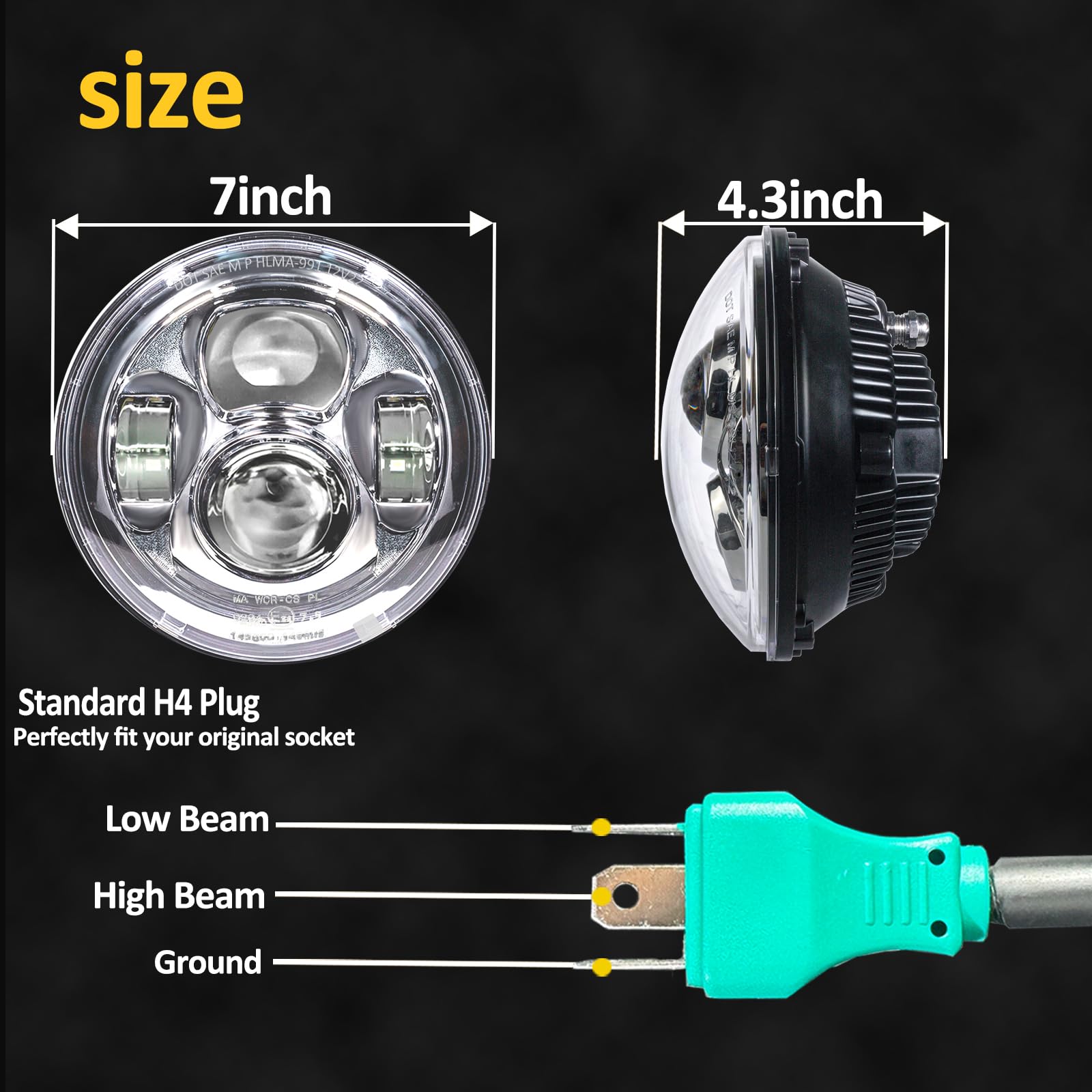 7 Inch Motorcycle LED Headlight with 4.5