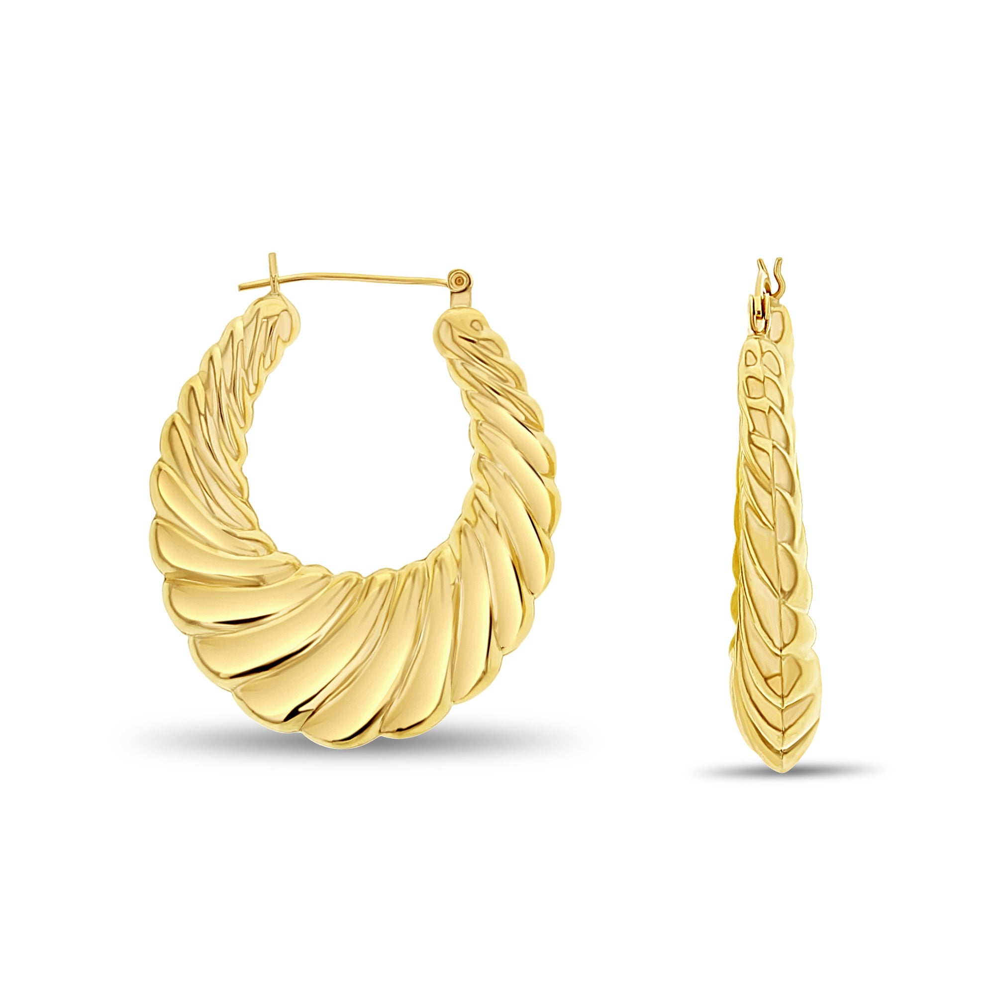 47MM Polished Shrimp Creole Earrings 14k Yellow Gold Dangle Earrings for Women - Elegant Jewelry Gift for Party, Wedding & Special Occasions