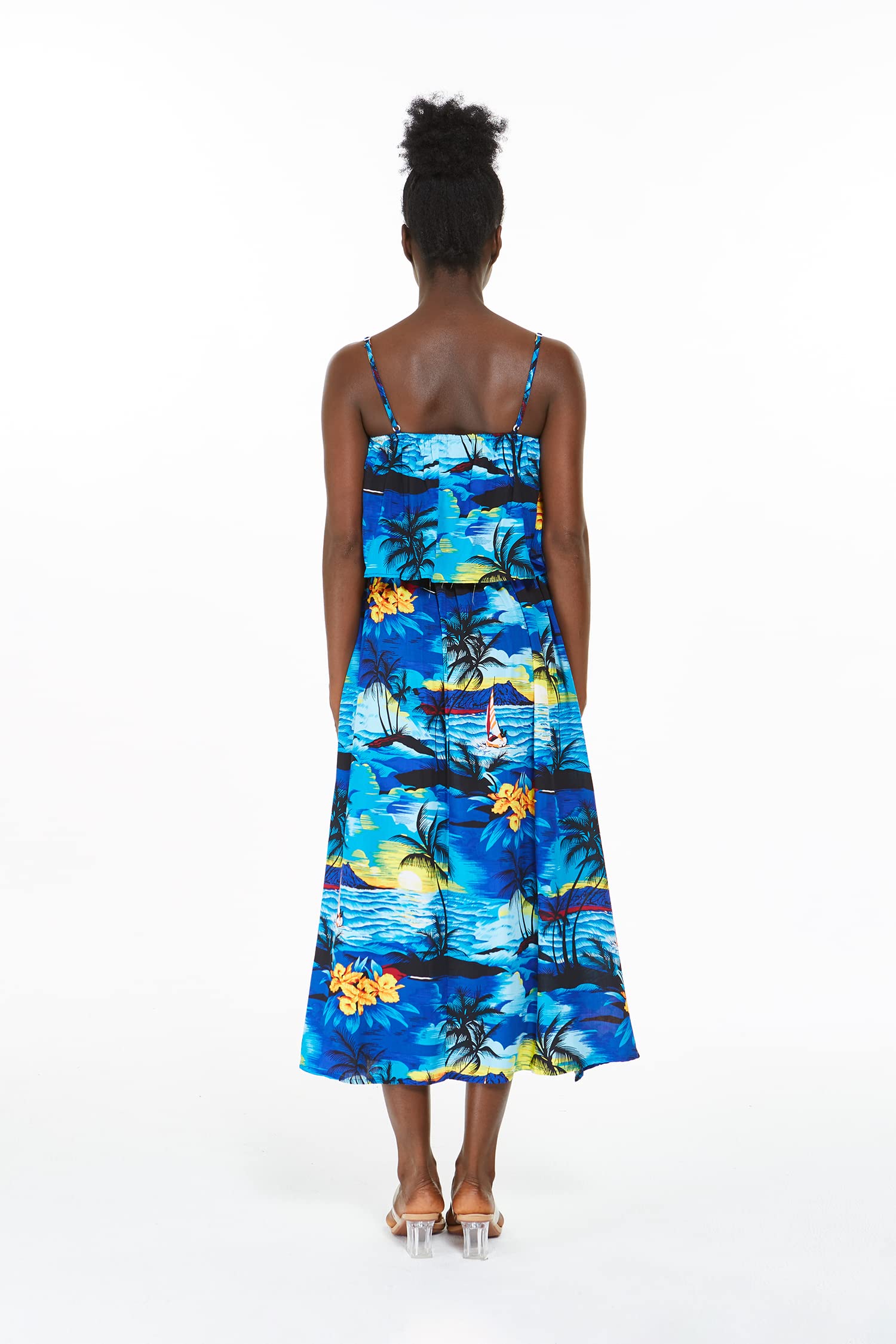 Hawaiian Maxi Dress for Women - Floral Hibiscus Print with Ruffle Trim | Perfect for Luau Parties, Beach Vacations & Summer Weddings