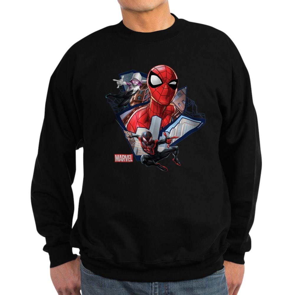 Spider-Man Trio Graphic Sweatshirt - Dark Heather Grey Pullover Hoodie for Men & Women | Marvel Superhero Fan Apparel, Casual Wear & Gift Idea