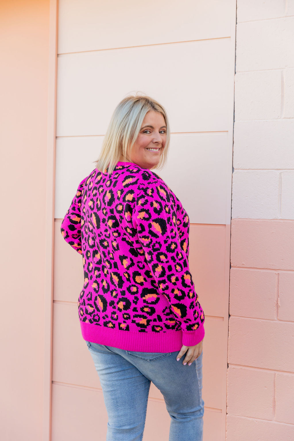 Kasey Rainbow Frankie Knit Sweater - Pink Leopard Print Women's Pullover | Cozy Winter Fashion for Casual Outings & Date Nights
