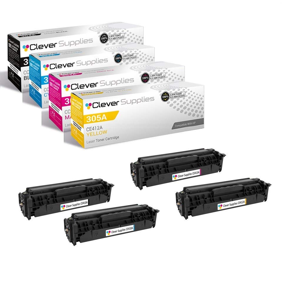 HP PRO 400 M475 Toner Cartridge Replacement - 4 Color Set (CE410A Black, CE411A Cyan, CE412A Yellow, CE413A Magenta) Compatible with HP 305A, M451DW, M451NW, M351A Printers - Perfect for Office & Home Printing Needs