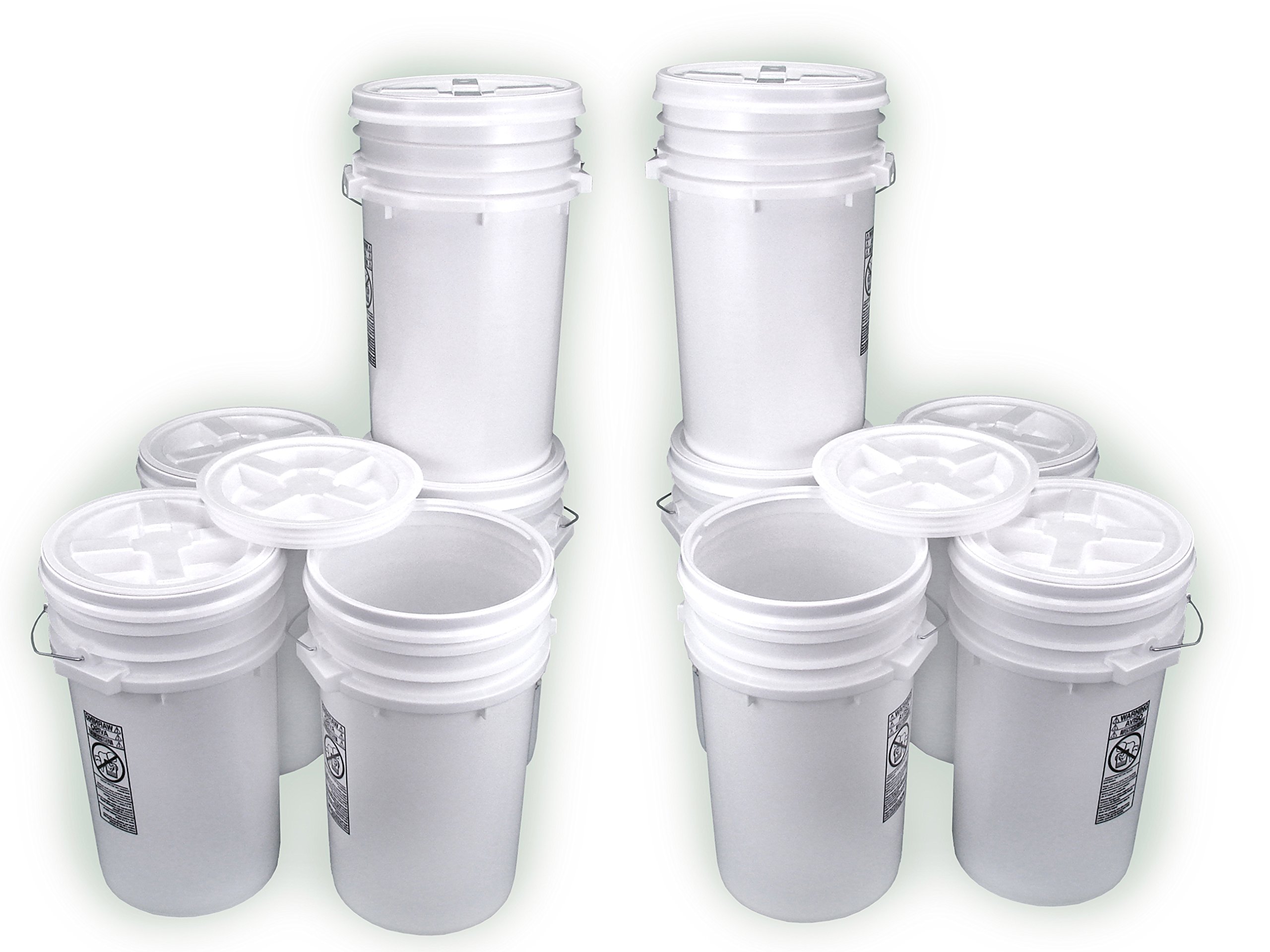 10-Pack White 6-Gallon Buckets with Gamma Seal Lids - Durable Food Storage Containers for Home, Restaurant & Emergency Preparedness