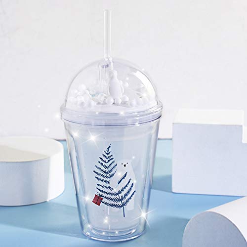 Polar Bear Insulated Tumbler with Straw - 380ml Reusable Plastic Water Bottle for Kids, Travel, Parties & Outdoor Activities - BPA Free Leak Proof Cup (Bear Design)