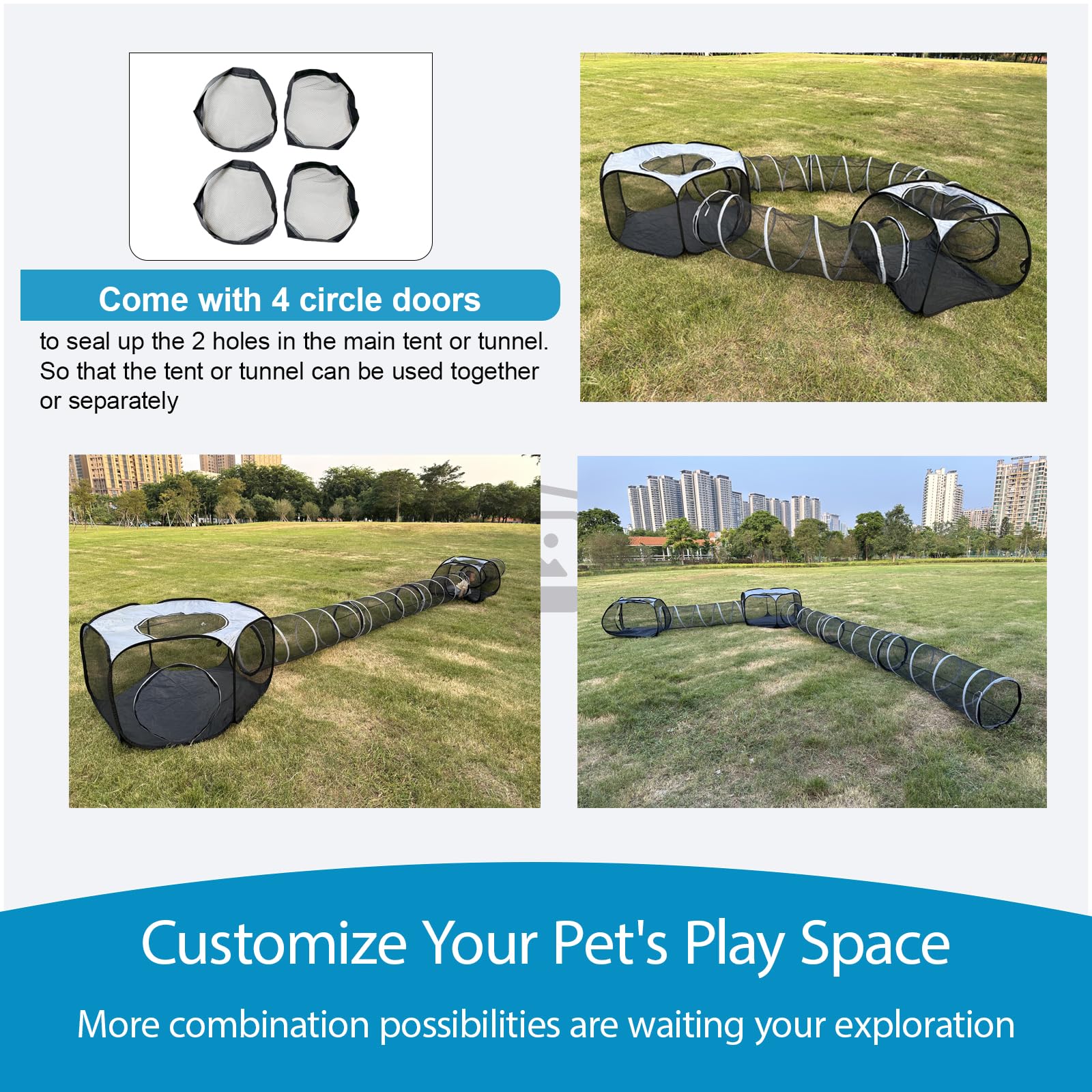 Large Outdoor Cat Tunnel and Tent Playpen - Pop Up Enclosure for Multiple Cats - Portable Playhouse for Small Pets - Perfect for Backyard Adventures, Indoor Playtime & Pet Exercise