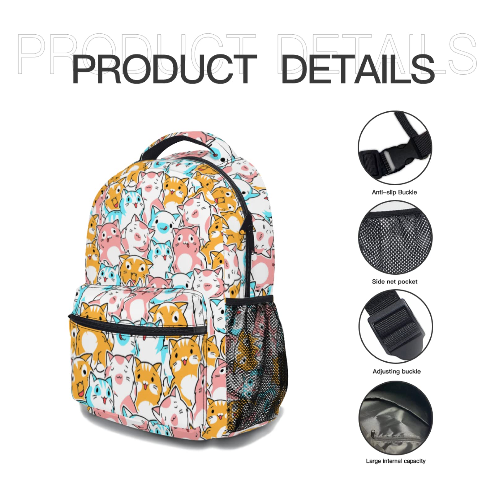 Cute Cartoon Cats Backpack - Durable School Bookbag for Kids & Teens, Lightweight Laptop Daypack for Travel, Hiking & Daily Use - Perfect for Girls & Boys