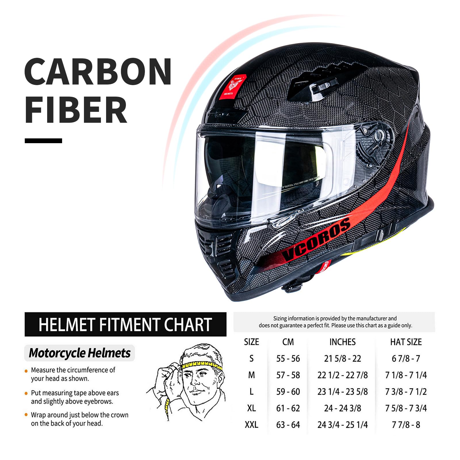 VCOROS DOT Approved Carbon Fiber Full Face Motorcycle Helmet FA-602 with Dual Visor - Mountain Racing & Street Bike ATV Helmet for Men & Women (Hexagon Carbon Fiber Graphic, XXL) - Perfect for Highway Cruising, Off-Road Adventures and Urban Commuting