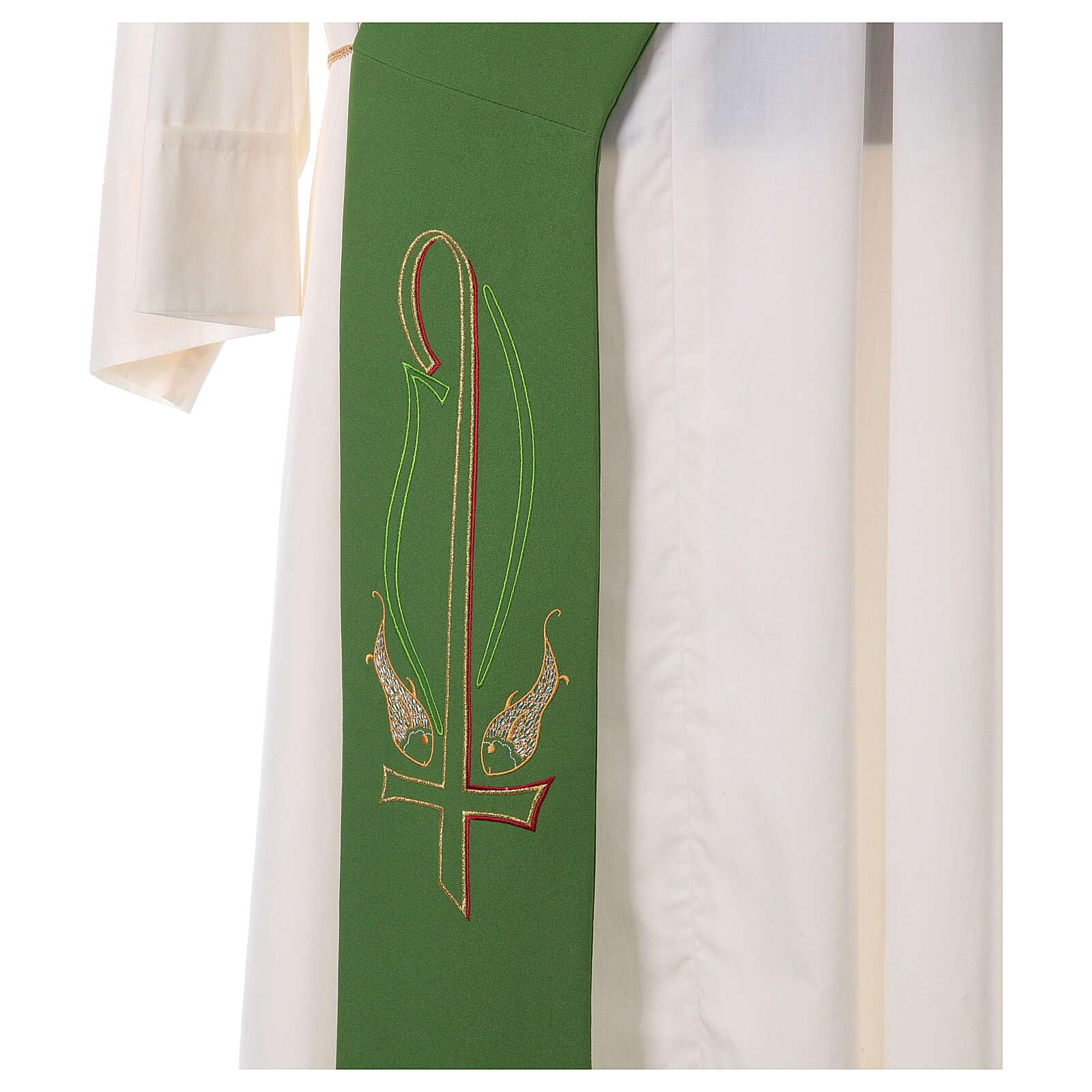 Elegant Polyester Diaconal Stole with Fish Embroidery in Ivory - Perfect for Church Services, Ordinations & Religious Ceremonies