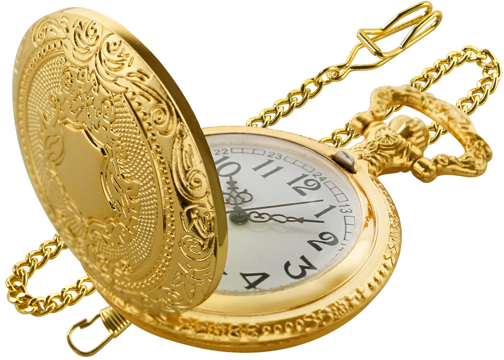 Vintage Gold Shield Men's Quartz Pocket Watch with Chain - Arabic Numeral Analog Display for Formal Events & Steampunk Fashion Accessories