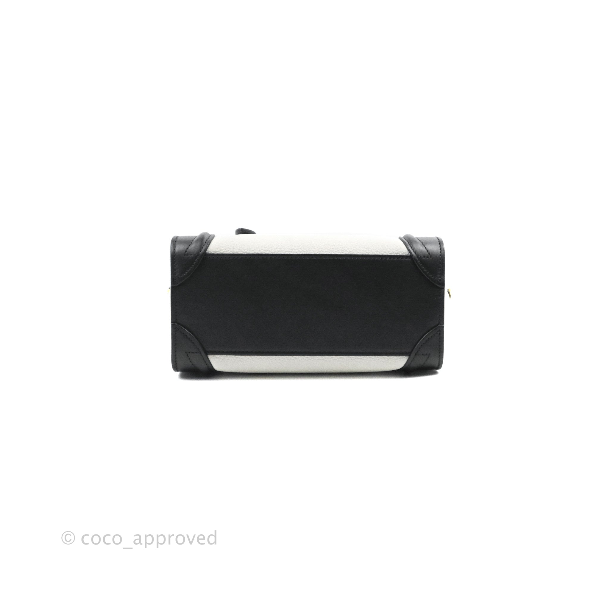 Celine Nano Luggage Bag in Tricolor Dune/White/Black - Premium Grained Calfskin Leather Handbag for Women | Perfect for Work, Travel & Everyday Use