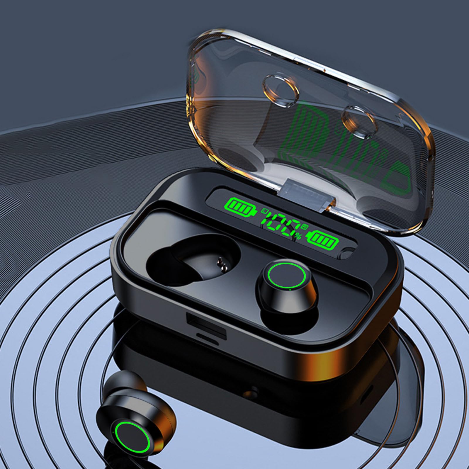 Wireless Bluetooth Earbuds with Noise Cancelling, Hi-Fi Stereo Bass, LED Display & Low Latency - Perfect for Running, Gym Workouts, Office Calls & Mobile Devices | Sweatproof Sports Earphones for iPhone & Android
