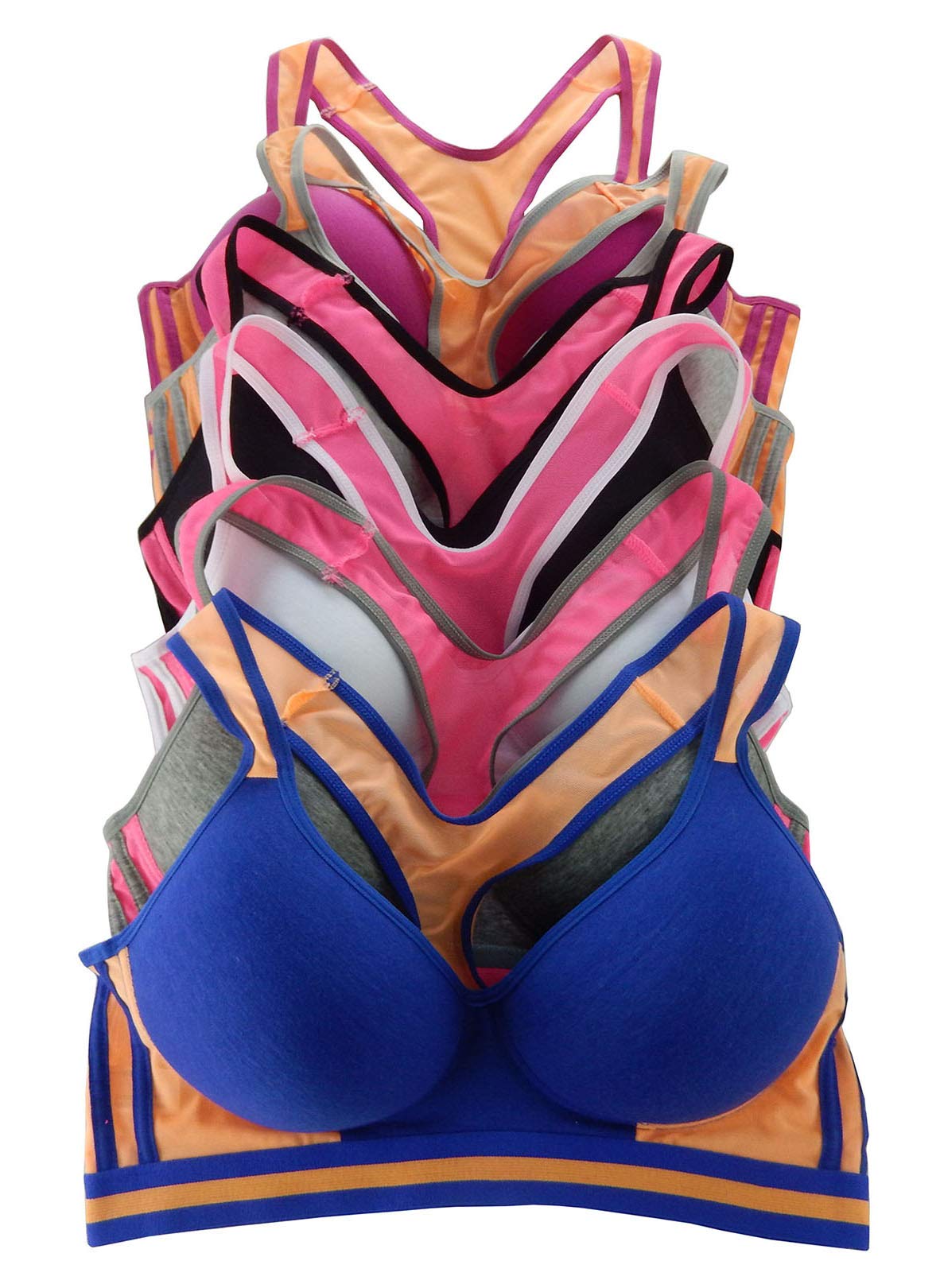 Viola's Secret Women's Cotton Sports Bras 6-Pack - Comfortable Wireless Support for B, C & D Cups - Perfect for Yoga, Gym & Everyday Wear