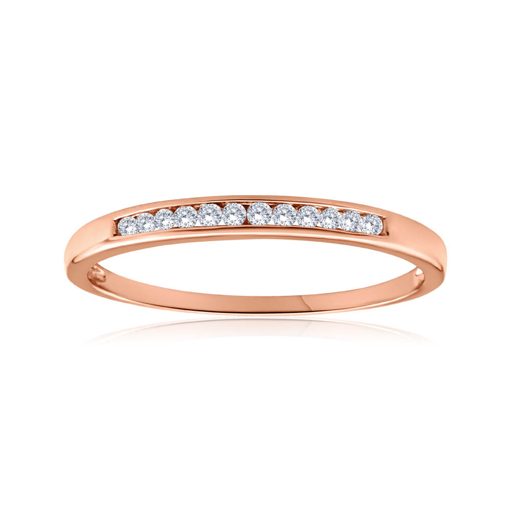 9ct Rose Gold Diamond Ring with 0.1 Carats Channel Set Diamonds - Elegant Wedding Band & Anniversary Gift for Her