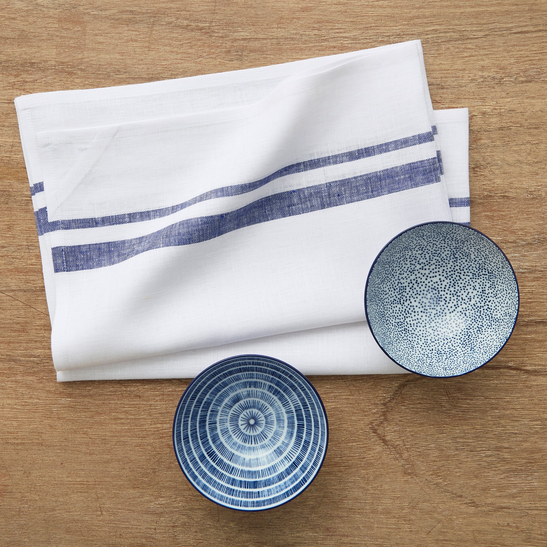 French Striped Kitchen Towels Set of 2 - Absorbent Cotton Dish Cloths for Drying Dishes & Cleaning - Perfect for Farmhouse & Coastal Style Kitchens