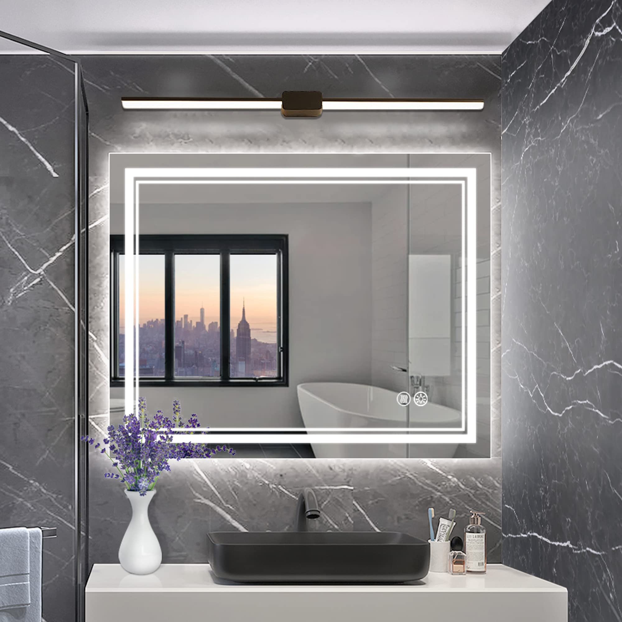 Ratsamee 40x32 Inch Dimmable Anti-Fog LED Bathroom Mirror with Touch Control - Waterproof Vanity Mirror with Memory Function for Makeup & Shaving - Perfect for Modern Bathroom Decor & Spa-Like Experience