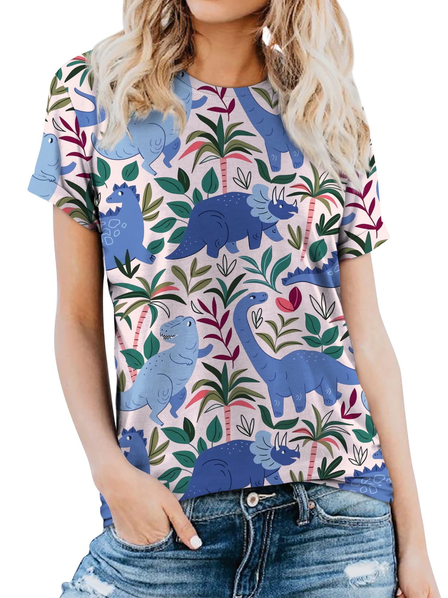 Funny Dinosaur Graphic T-Shirt for Women - Cute Dino Print Casual Tee Top | Best Friend Matching Outfit, Birthday Gift Idea for Dino Lovers, Perfect for Casual Wear, Girls Night Out and Theme Parties