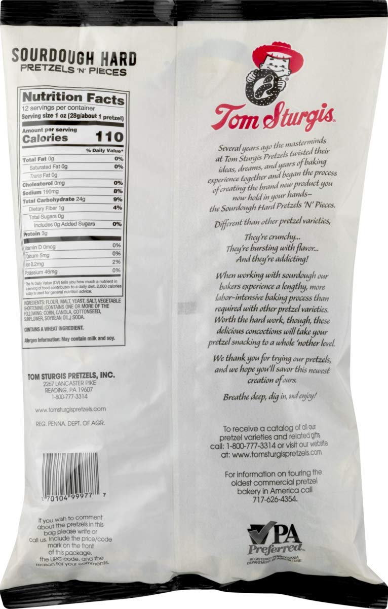 Tom Sturgis Sourdough Hard Pretzels 'N' Pieces - 12 oz. Bags (Pack of 4) | Crunchy Snack for Parties, Road Trips & Healthy On-the-Go Eating