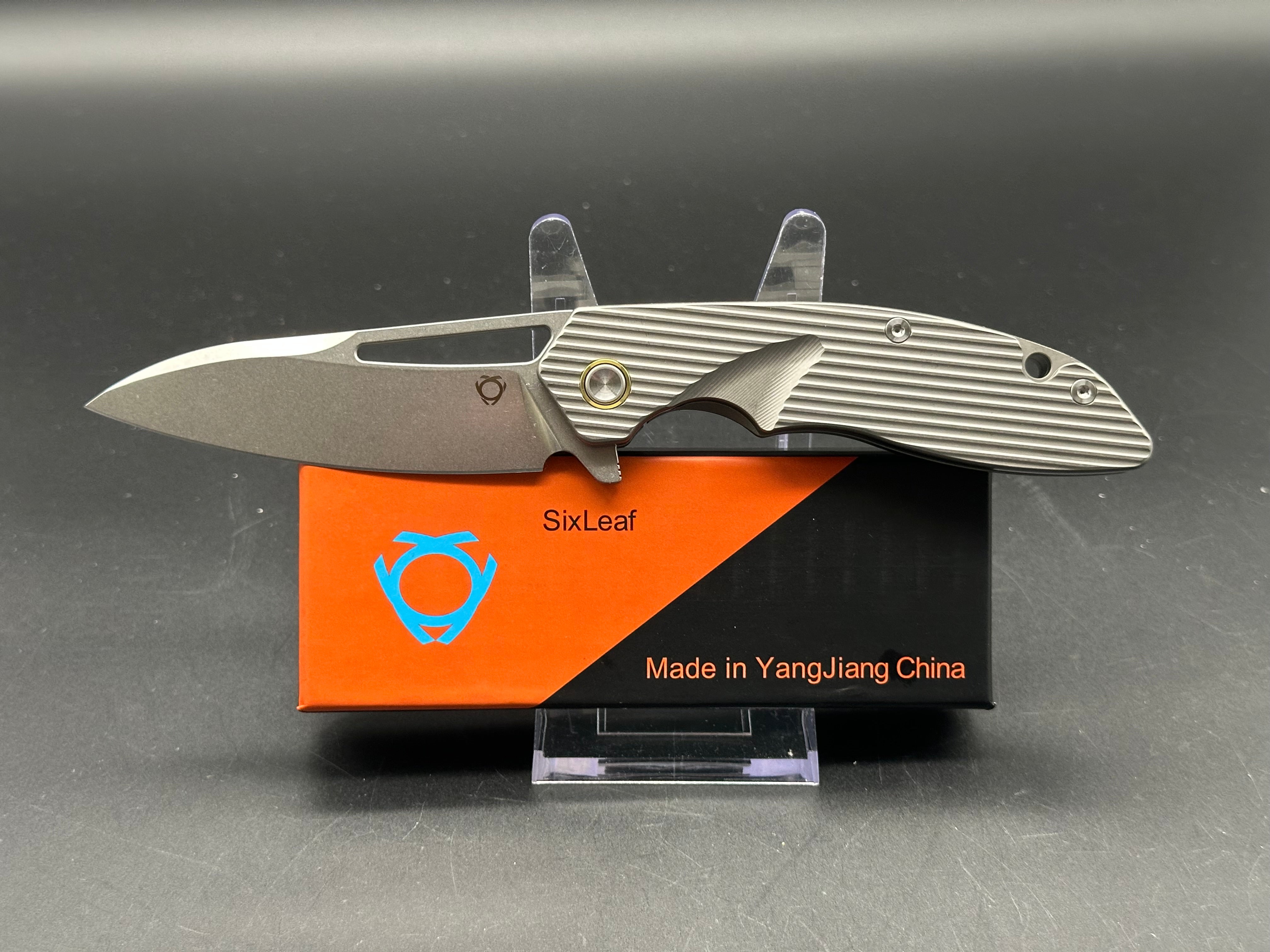SIXLEAF SL 29B Rattlesnake Design Titanium Pocket Knife - CPM 20CV Blade Steel, Milled Titanium Handle - Perfect for Camping, Hiking & Everyday Carry (EDC)