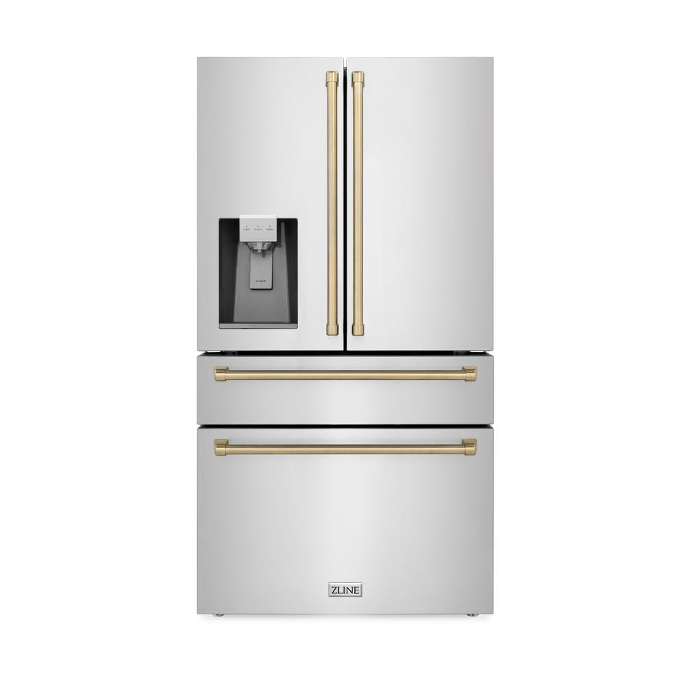 ZLINE Autograph Edition 48-inch Stainless Steel Kitchen Package - Dual Fuel Range, Range Hood, Dishwasher & Refrigerator with External Water Dispenser in Champagne Bronze (4AKPR RARHDWM48 CB) | Premium Kitchen Appliances for Modern Homes & Professional Chefs