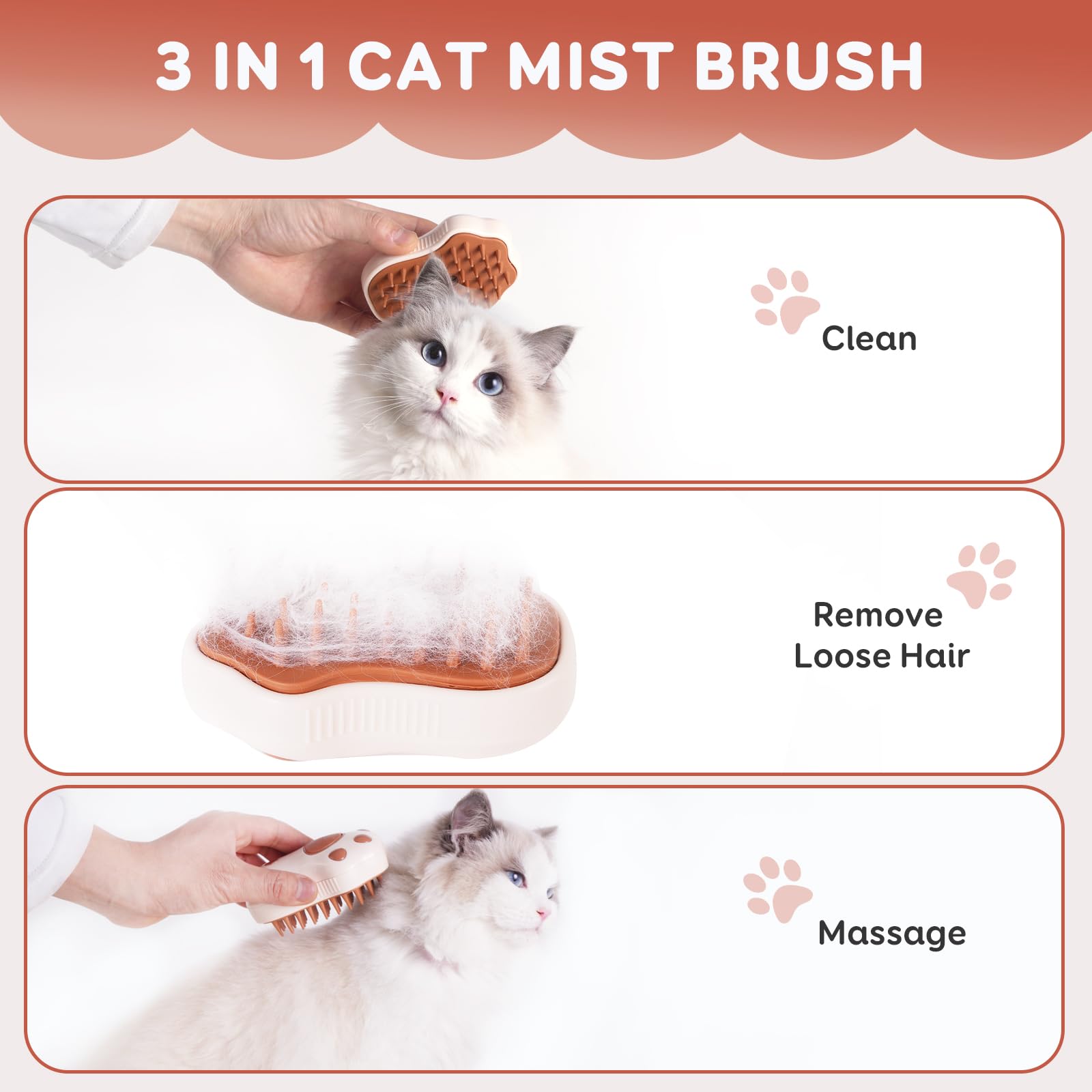 Self-Cleaning Cat Grooming Brush for Shedding & Detangling - Ergonomic Paw Design Pet Massage Brush for Indoor Cats - Perfect for Daily Fur Care & Relaxation