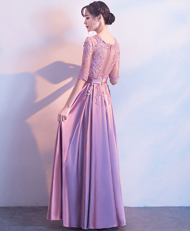 Elegant Pink A-Line Lace Long Prom Dress & Bridesmaid Gown - Perfect for Formal Dances, Weddings, and Special Occasions