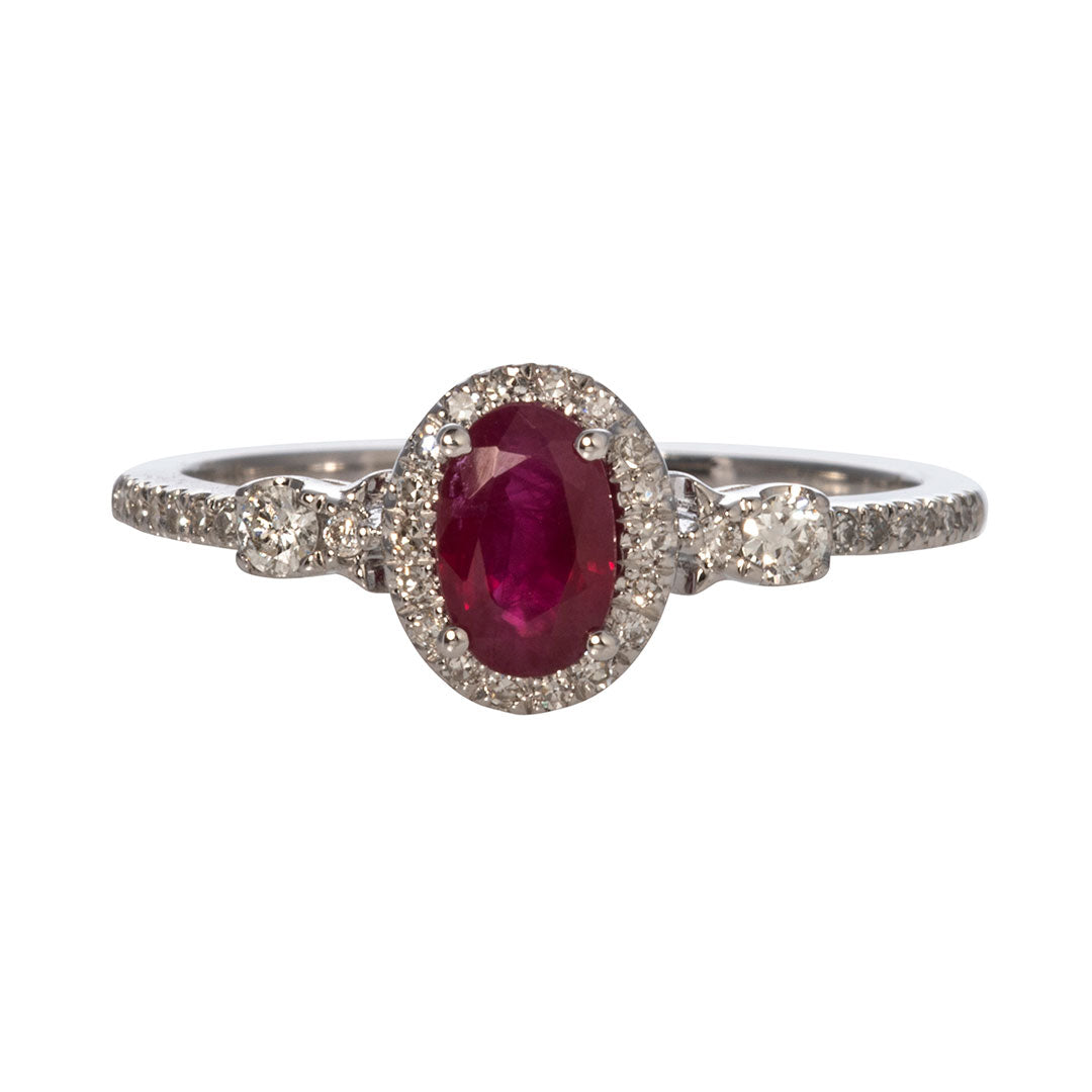 Exquisite Oval Ruby & Diamond Halo 14K White Gold Ring for Women - Perfect for Engagement, Anniversary & Special Occasions