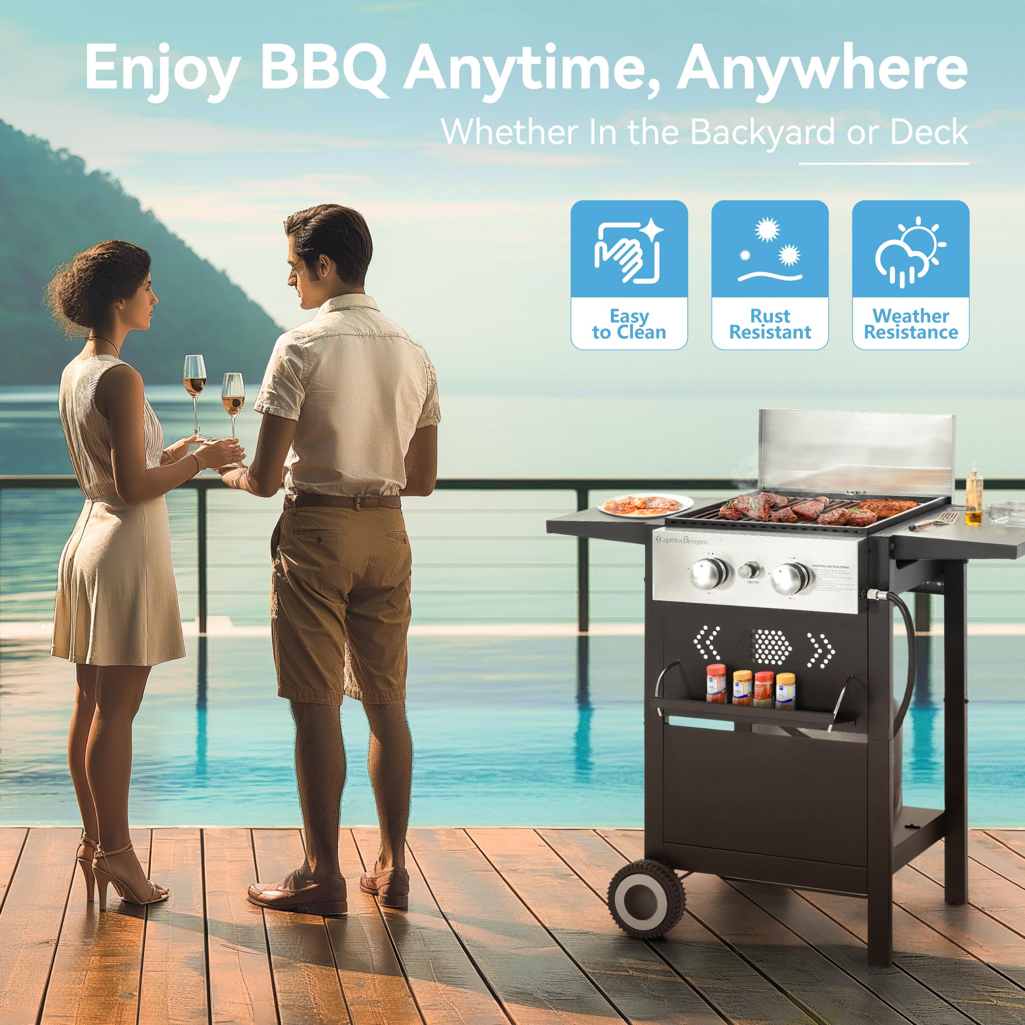 GREEN PARTY 2 Burner Propane Gas Griddle Grill Combo - 20,000 BTU Outdoor Flat Top Grill with Cast Iron Plate - Portable BBQ Grill for Camping, Backyard, Tailgating & Home Cooking - Perfect for Burgers, Pancakes & Family Gatherings