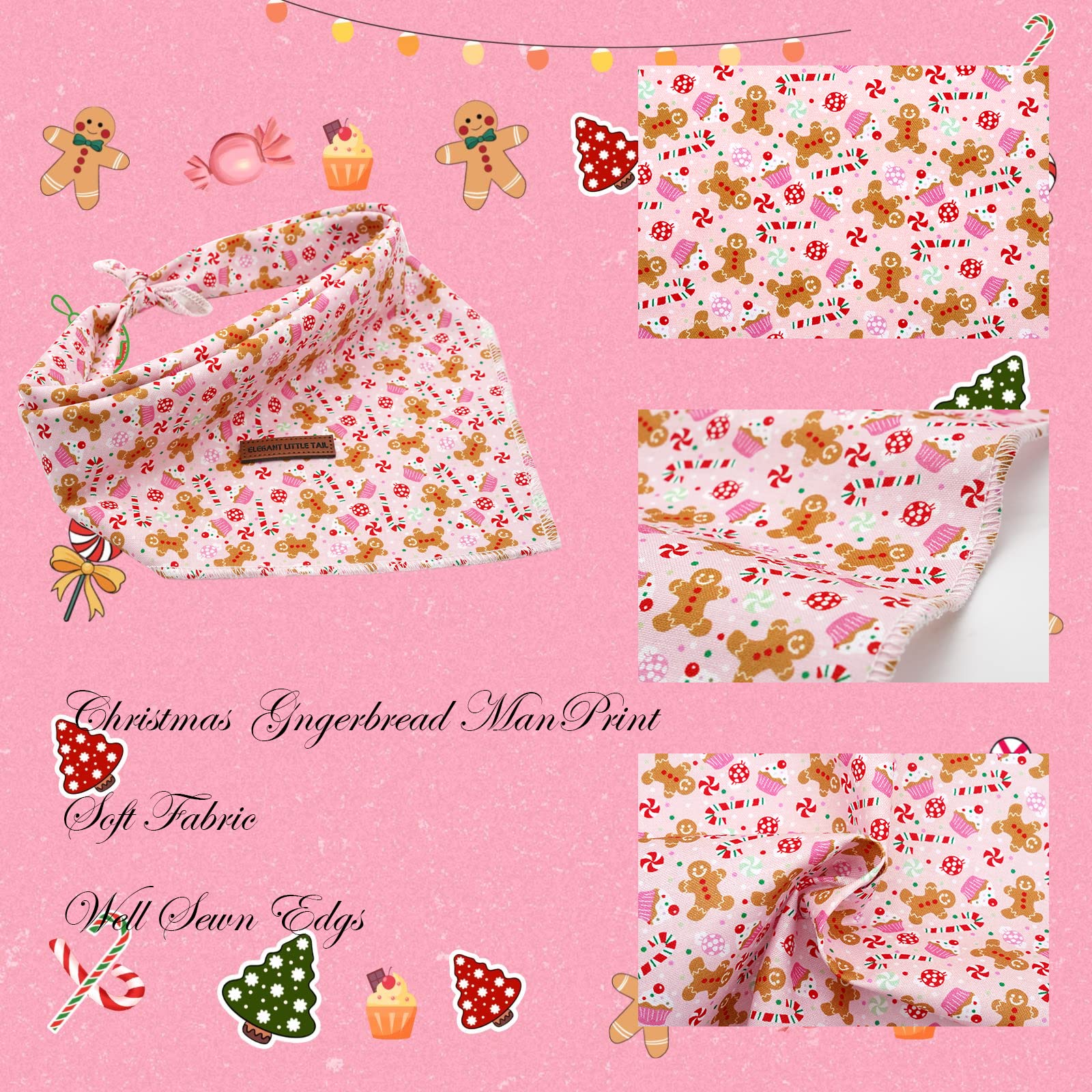 Elegant Christmas Dog Bandana for Small Medium Large Dogs - Adjustable Holiday Pet Scarf for Boys & Girls, Soft Washable Square Dog Kerchief - Perfect for Christmas Photos, Parties & Festive Outings