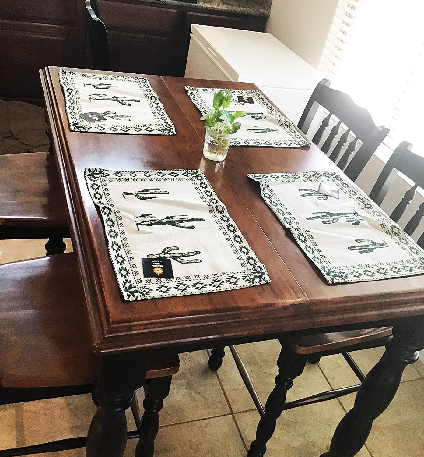 Southwestern Cactus Placemats Set of 4 - 13x19 Inch Rustic Woven Table Mats for Kitchen & Dining, Wild West Theme Home Decor - Perfect for Country Style Dinner Parties & Western Themed Events