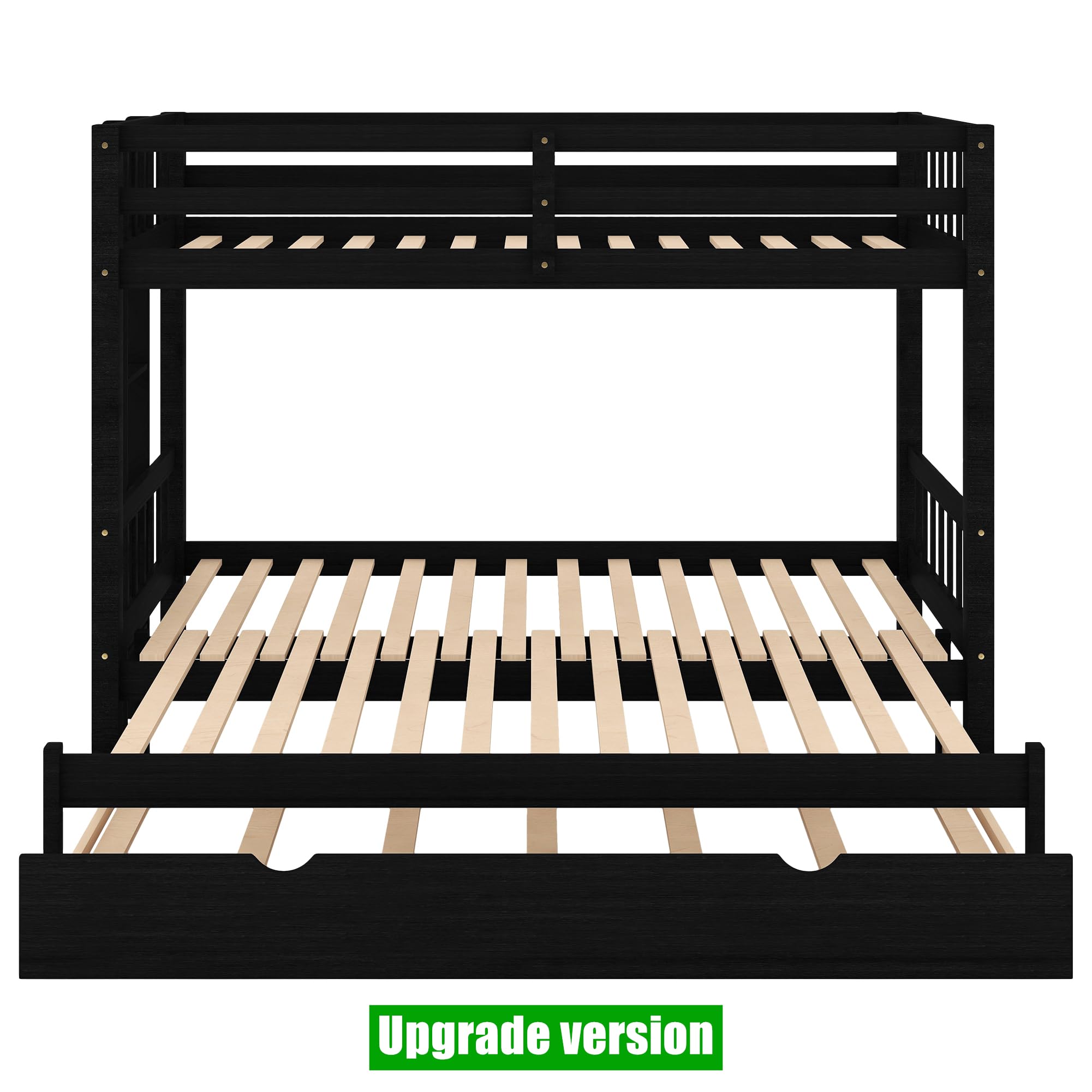 Jresboen Upgraded Solid Pine Wood Twin Over Twin Bunk Bed with Pull-Out Trundle - Converts to Twin Over 2 Twin Bunk Beds - Sturdy Design for Kids, Teens & Adults (Espresso) - Perfect for Small Bedrooms, Guest Rooms & Vacation Homes