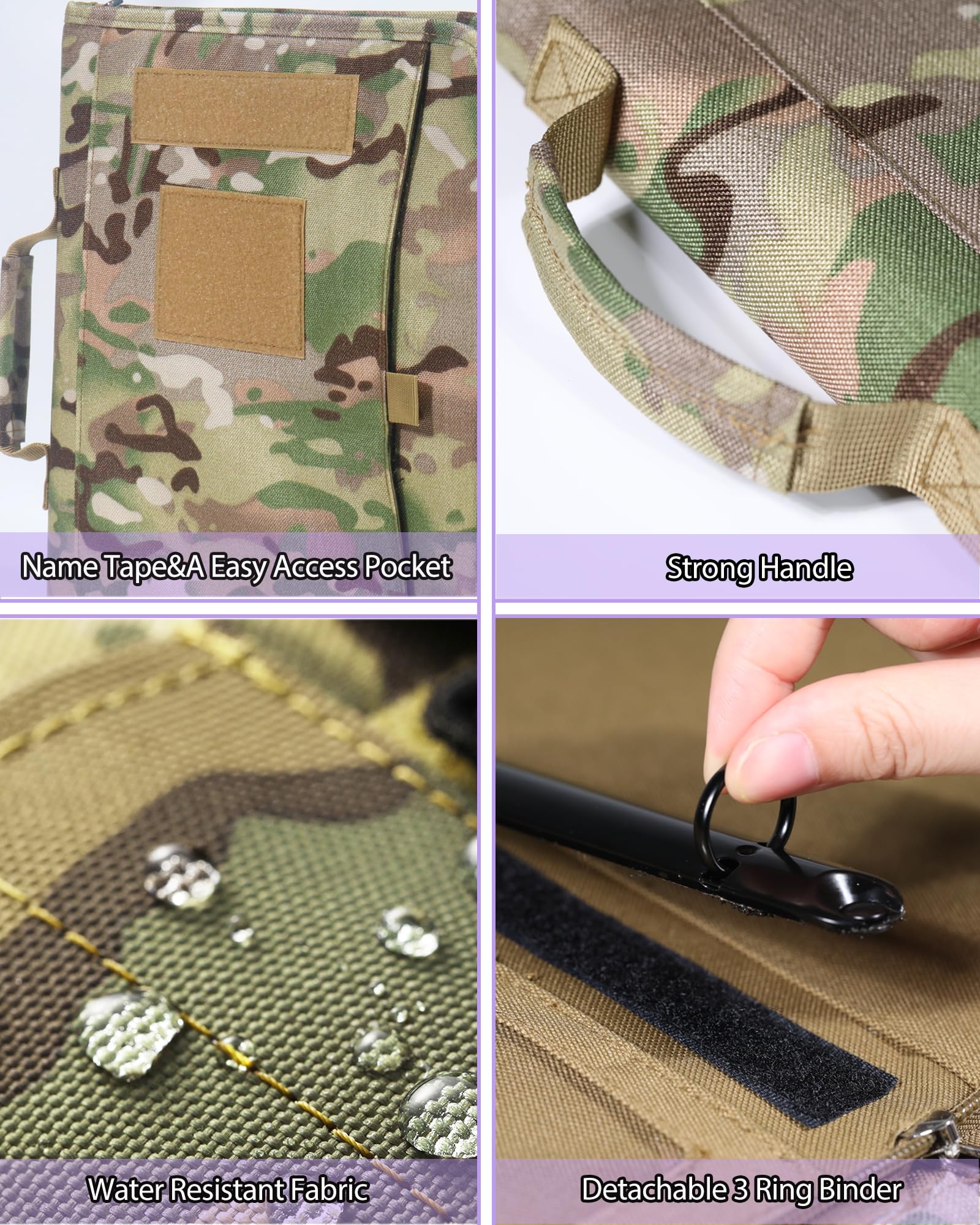 GEEDUD Tactical Padfolio Portfolio Binder with Zipper - 25 Sheets Letter Size Paper Included, A4 Notebook Cover with Detachable 3-Ring Binder (13.5 x 11.5 Inch) - Perfect for Office, School, Business Meetings and Military Use