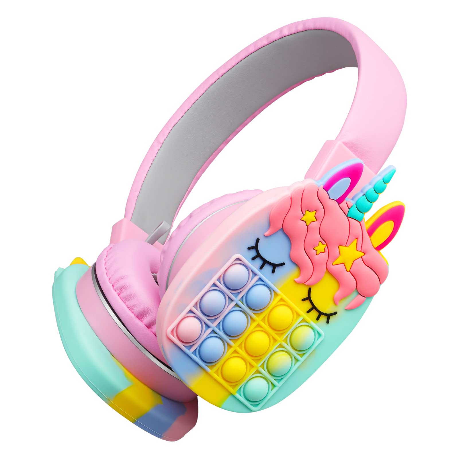 Wireless Bluetooth Headphones with Built-in Mic - Over-Ear Gaming Headset for Women & Men, Cute Pink Design with Fidget Bubbles - Compatible with Smartphones, Tablets & PC - Perfect for Gaming, Work Calls & Music Listening