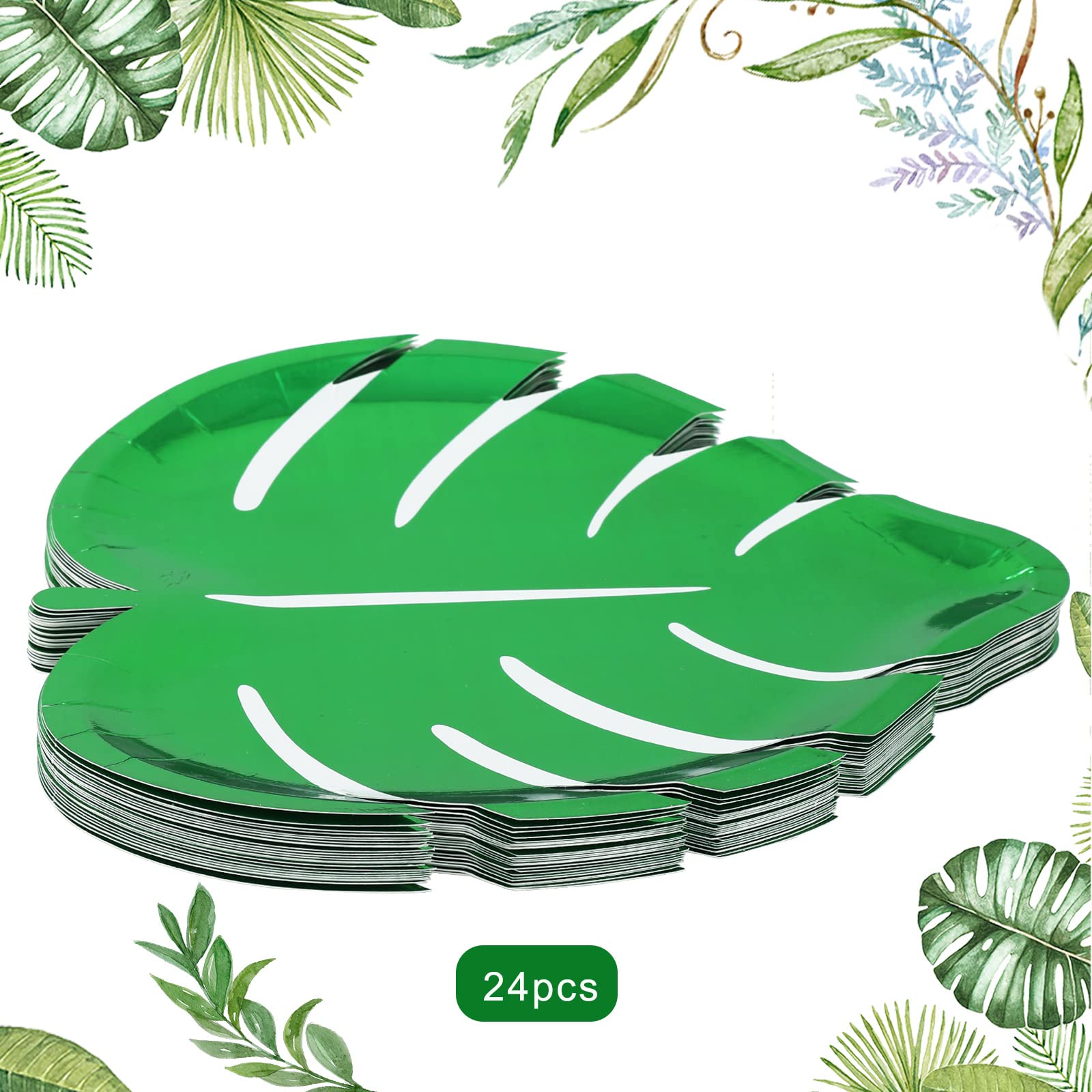 24Pcs Turtle Leaf Plates - Tropical Palm Leaf Disposable Tableware Set, Waterproof Eco-Friendly Paper Plates for Hawaiian Luau Party, Summer Picnic, Beach BBQ & Outdoor Dining Decor