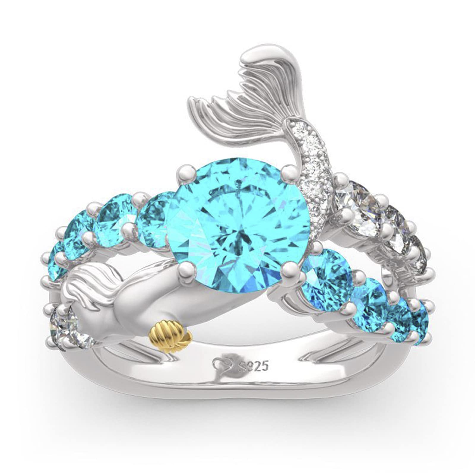 Jeulia 3.5 Carat Goddess of The Sea Sterling Silver Mermaid Ring for Women - Elegant Jewelry Gift for Teen Girls, Brides, Girlfriends & Wives - Perfect for Birthday, Anniversary & Special Occasions - Comes with Luxury Jewelry Box