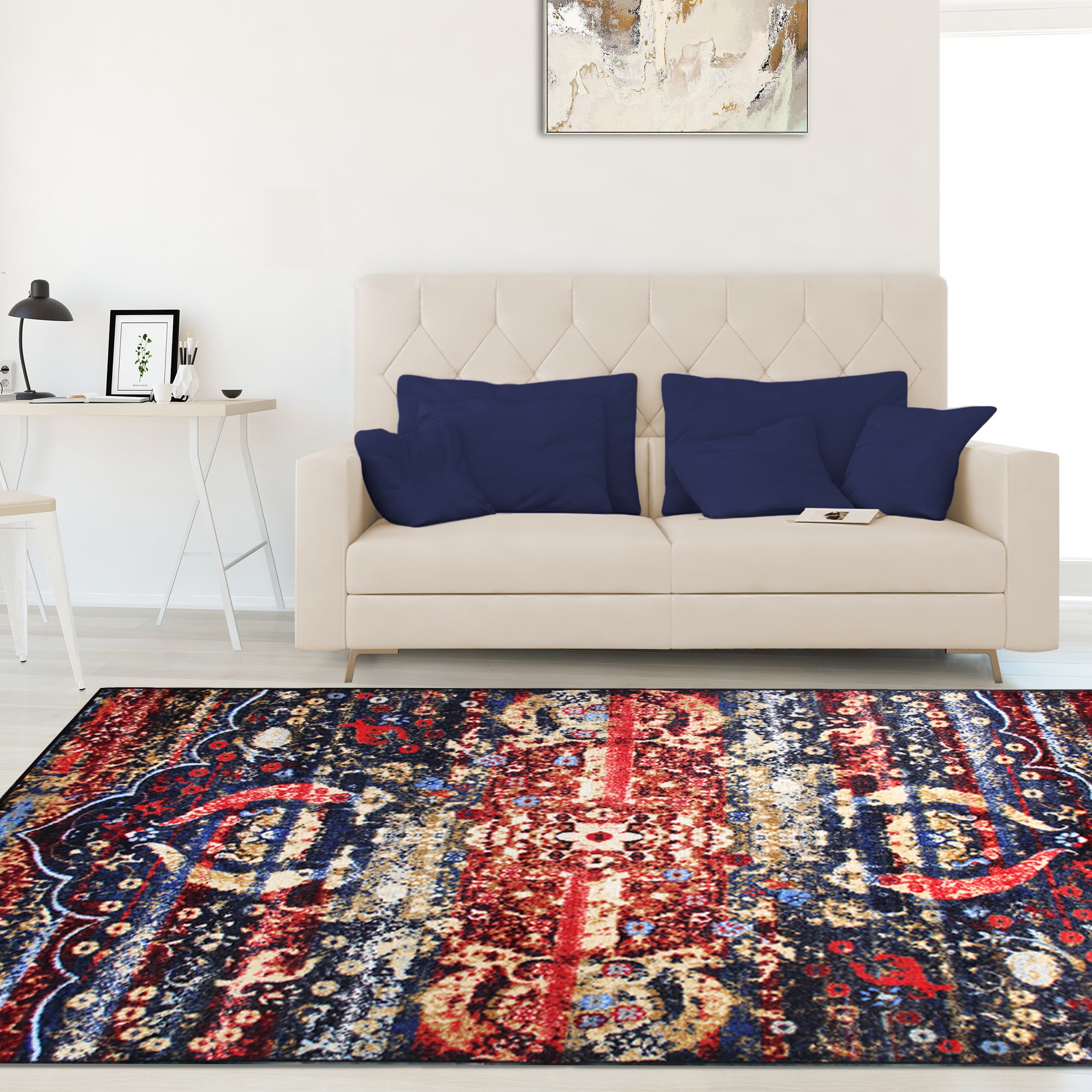 Oswell Medallion Non-Slip Washable Indoor Area Rug - Soft Living Room Carpet, Bedroom Runner, Kitchen Mat for Home Decor